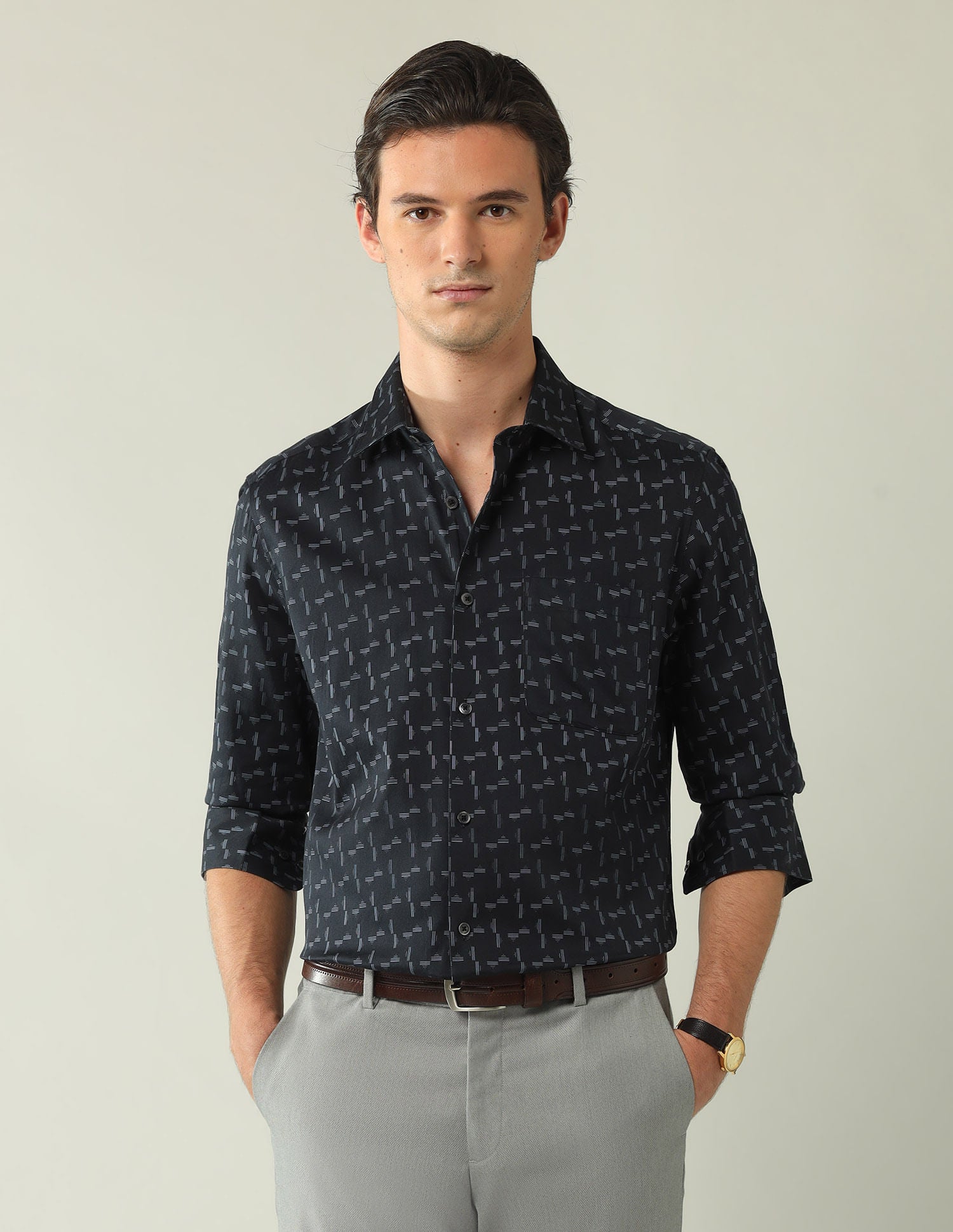 Wardrobe-Coded Regular Fit Vertical Striped Shirt