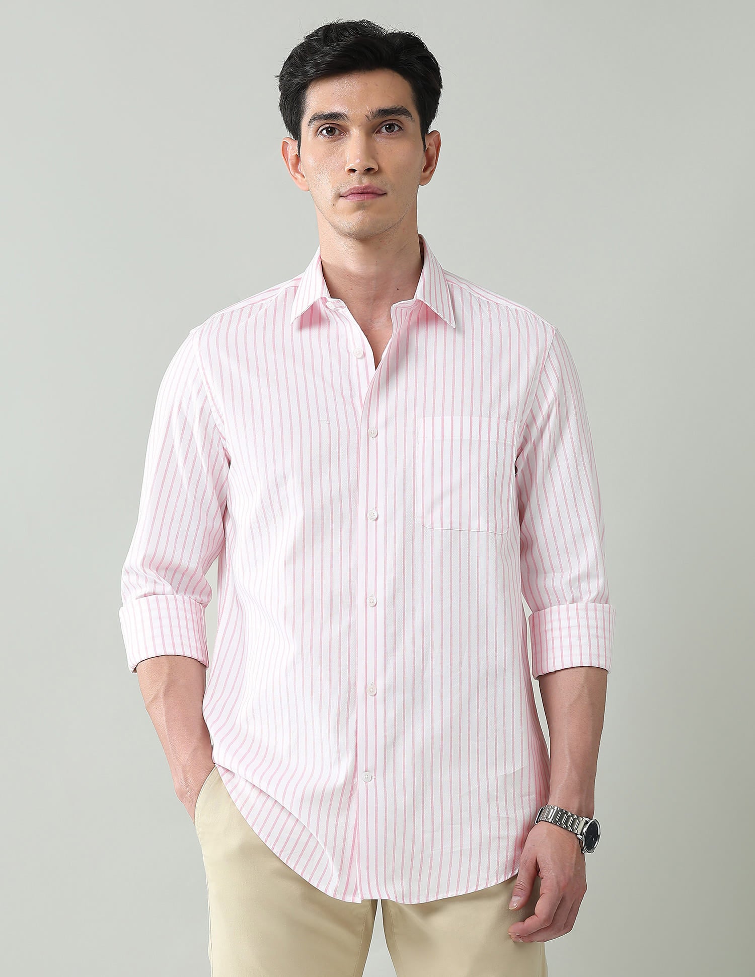 Statement Coded Vertical Striped Regular Fit Dobby Shirt