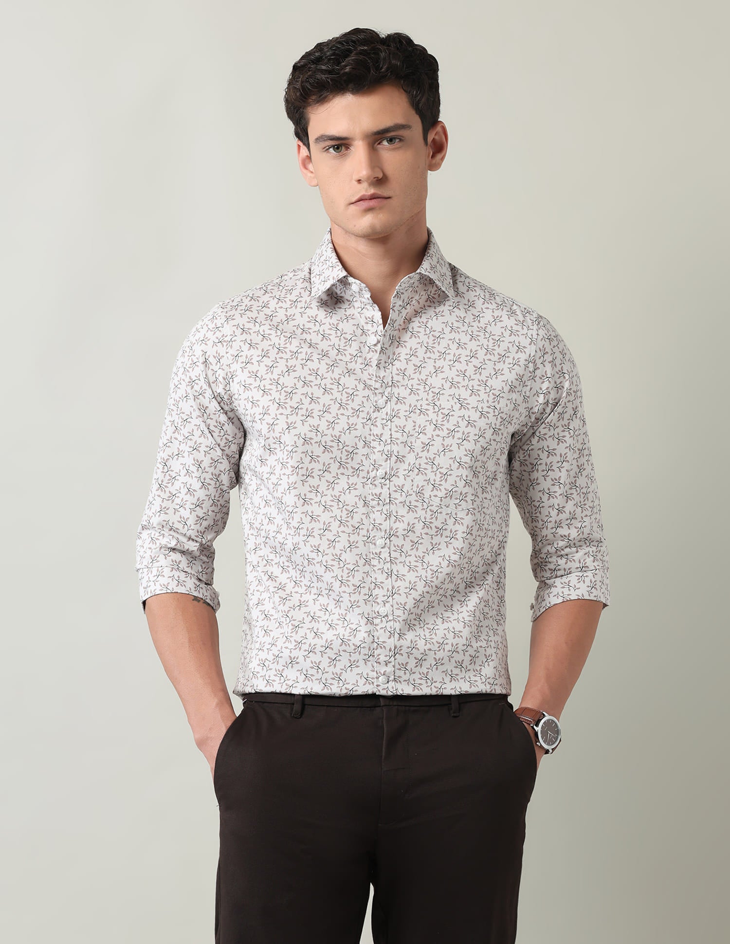 Everyday Luxe Floral Printed Slim Fit Twill Shirt