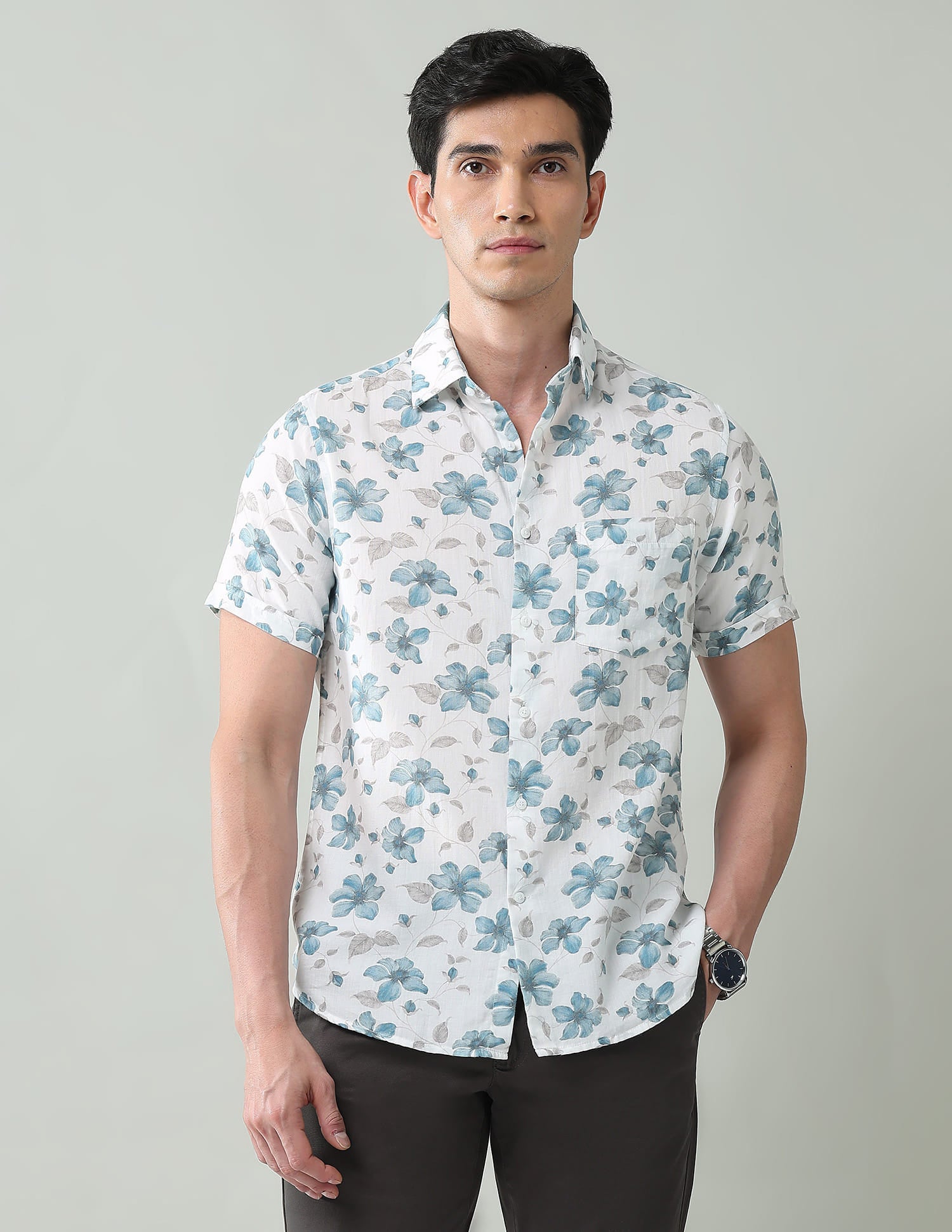 Floral Printed Slim Fit Twill Shirt