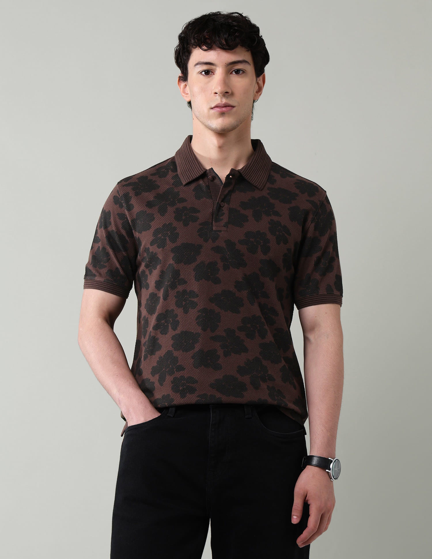 Floral Printed Slim Fit Polo Shirt
