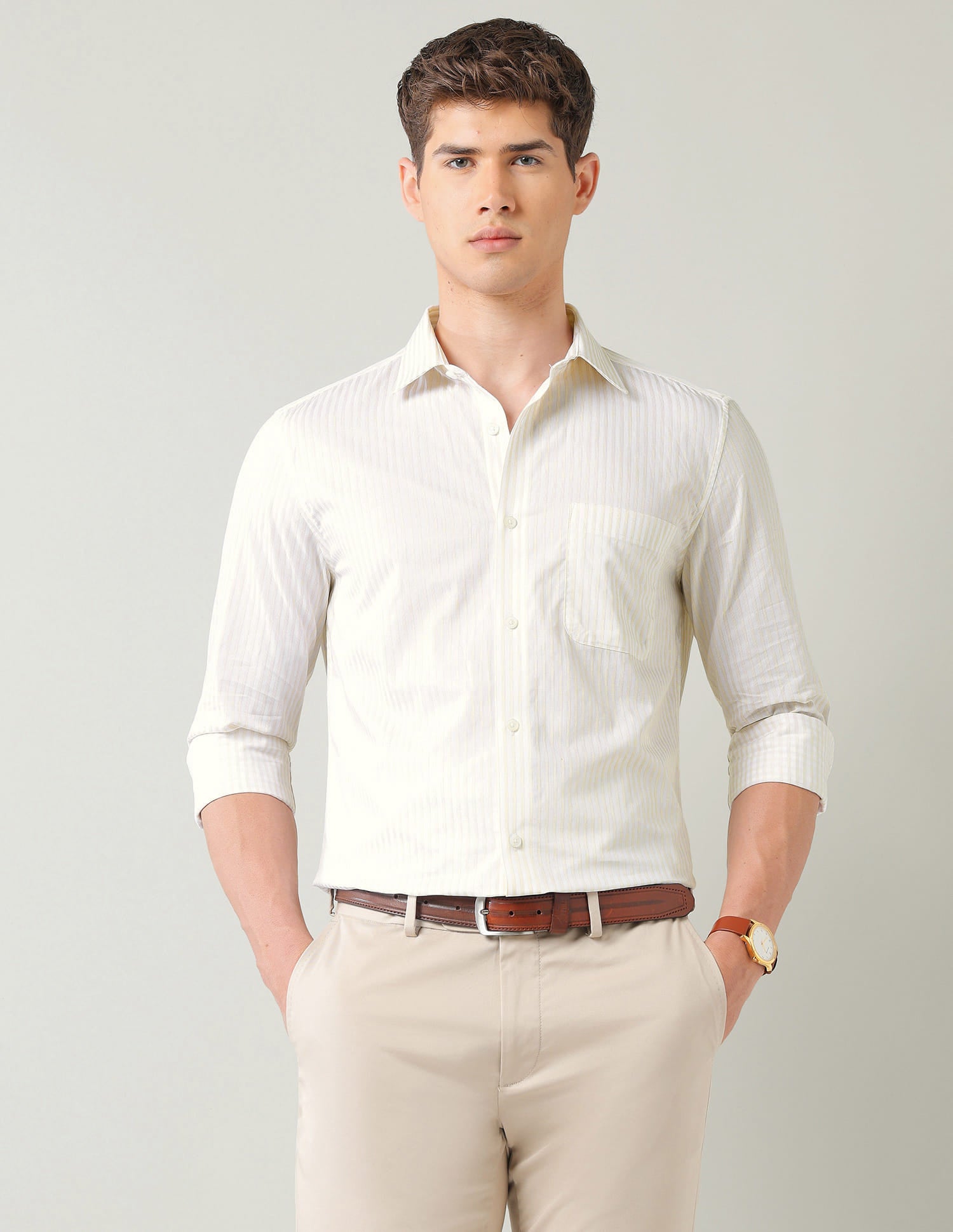 Vertical Striped Dobby Weave Regular Fit Shirt