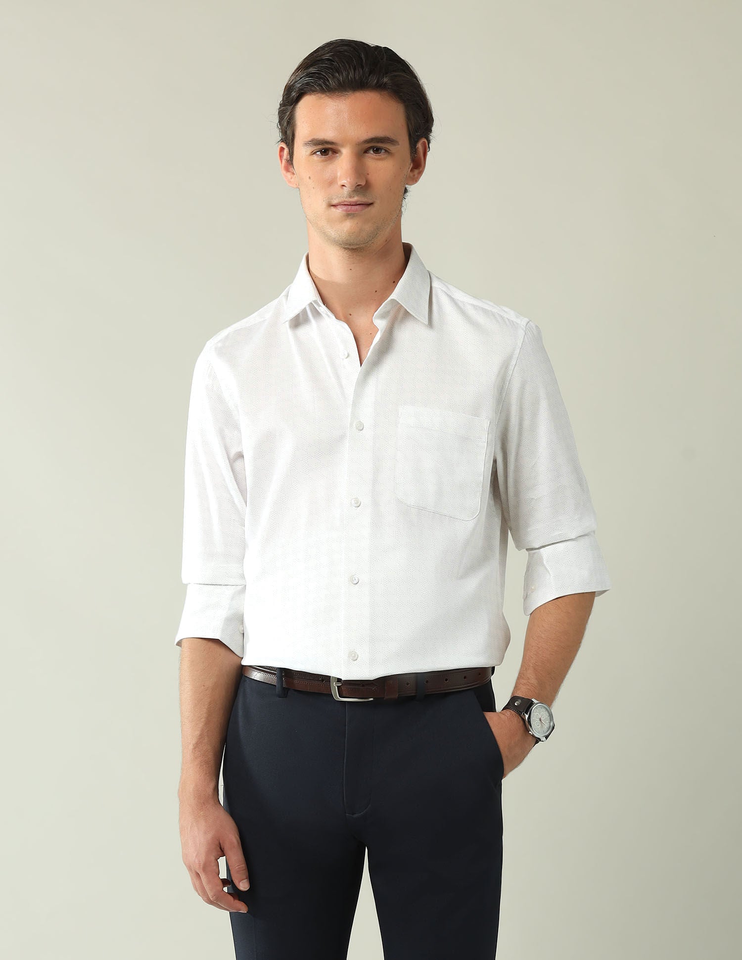 Wardrobe-Coded Regular Fit Vertical Striped Shirt