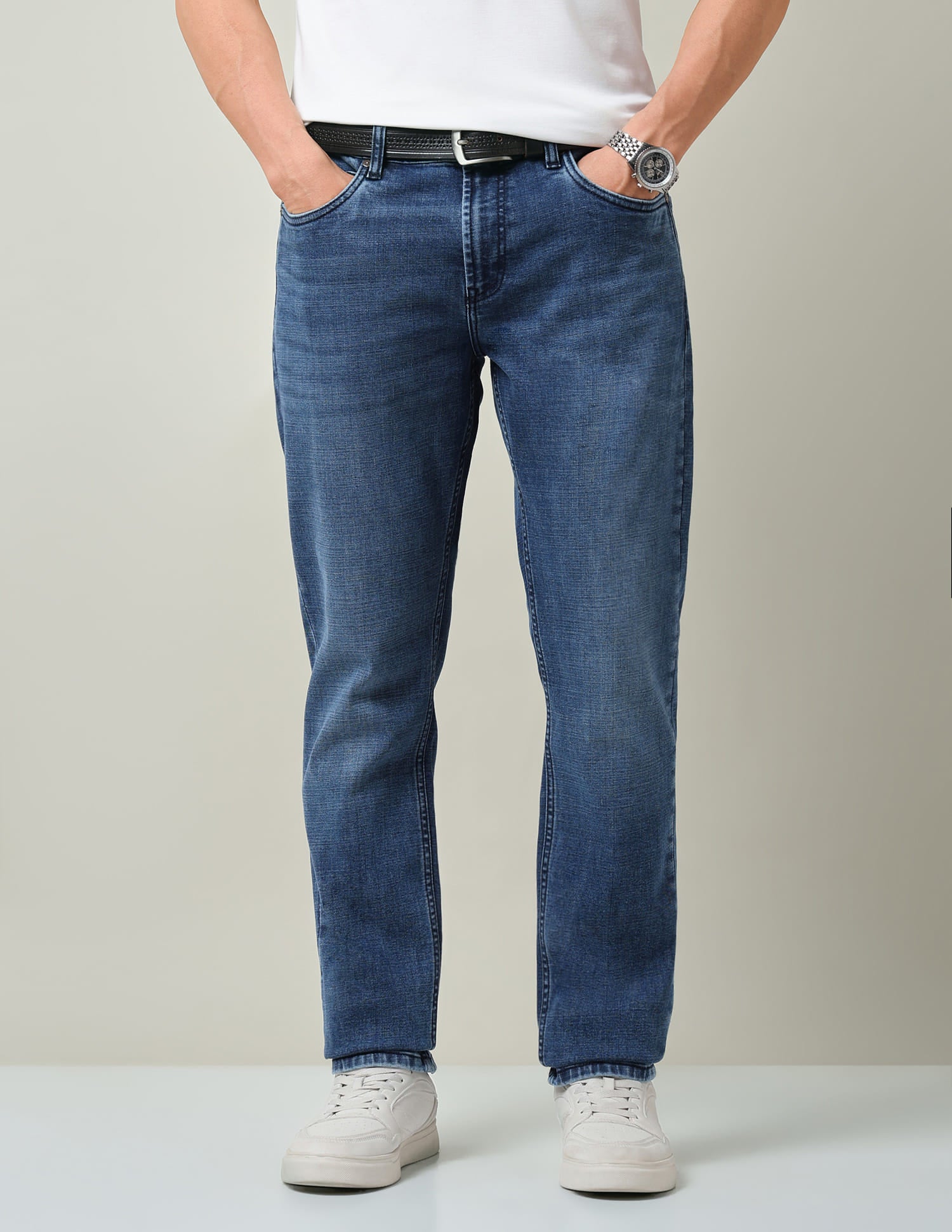 Contemporary Coded Whiskered Slim Fit Mid-Rise Jeans