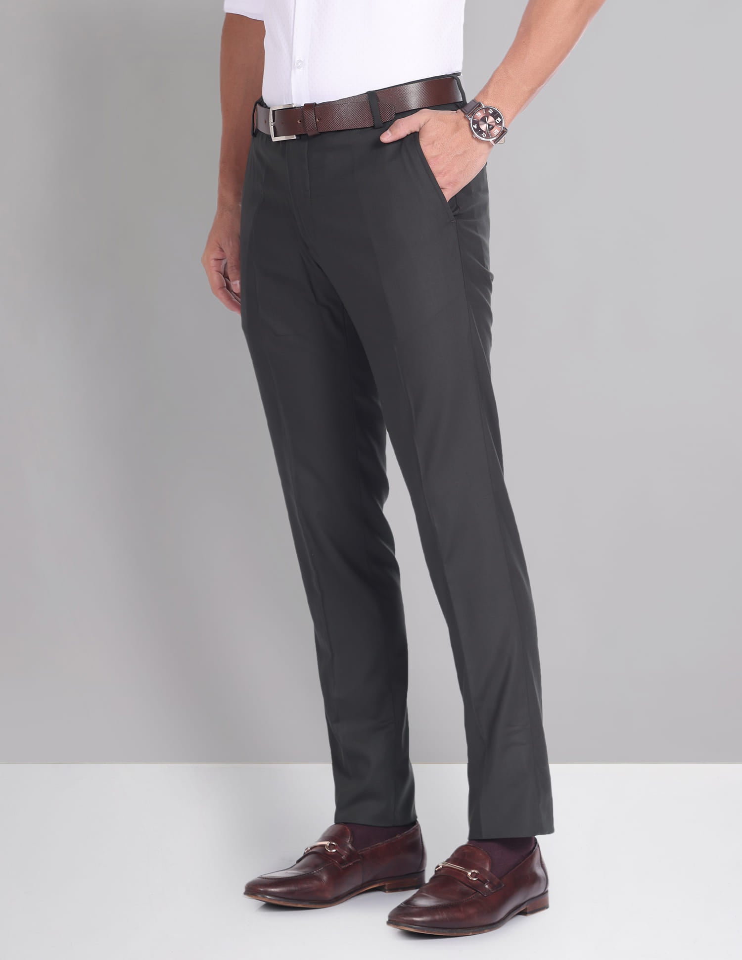 Slim Fit Solid Formal Trousers