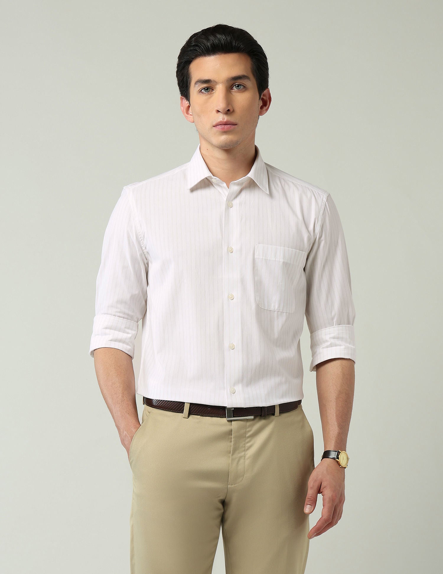 Wardrobe-Coded Regular Fit Vertical Striped Shirt