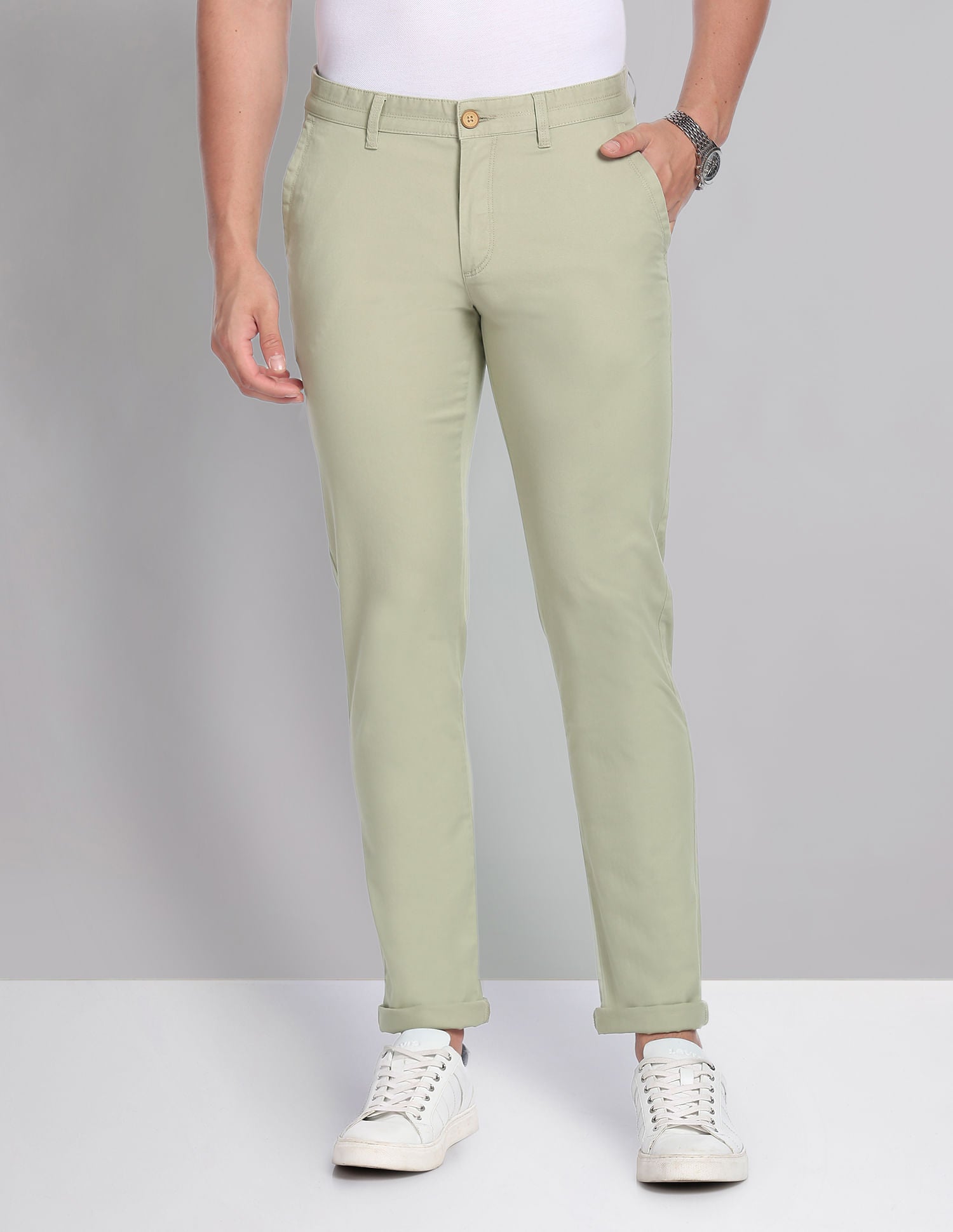 Regular Solid Twill Casual Chinos
