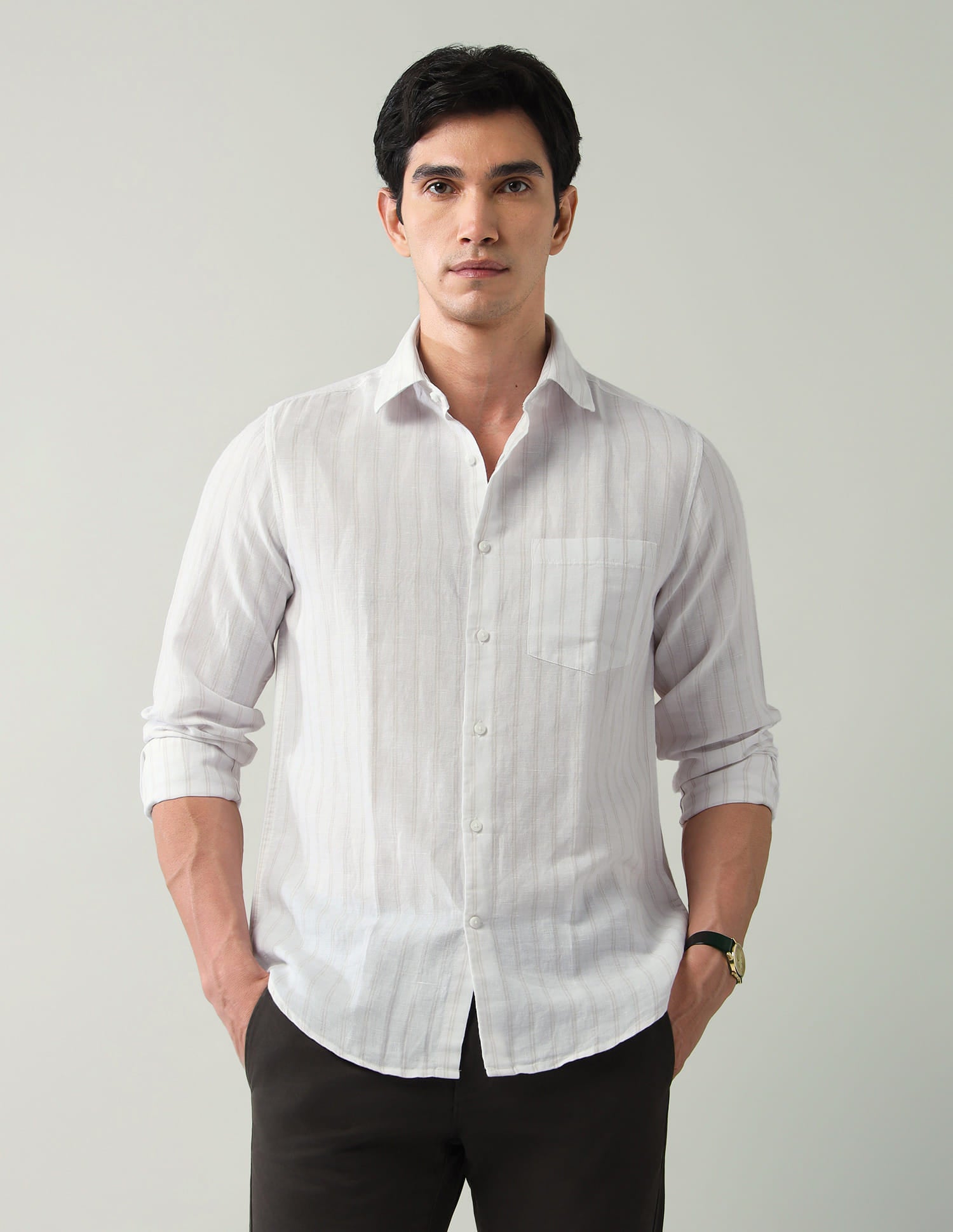 Vertical Striped Twill Slim Fit Shirt