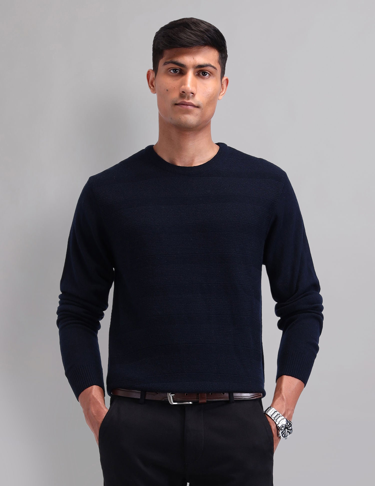 Elevated Essential Modern Slim Fit Patterned Knit Sweater