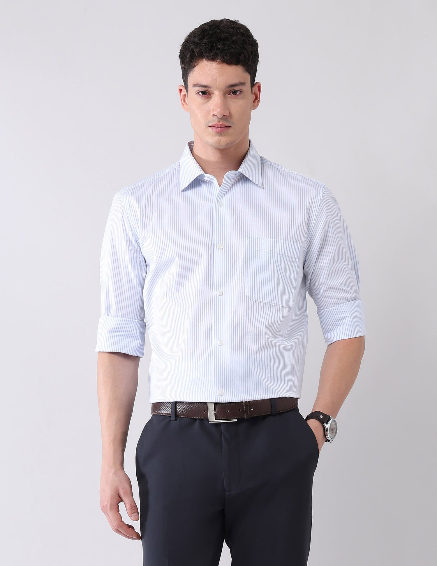 Wardrobe-Coded Regular Fit Vertical Striped Shirt