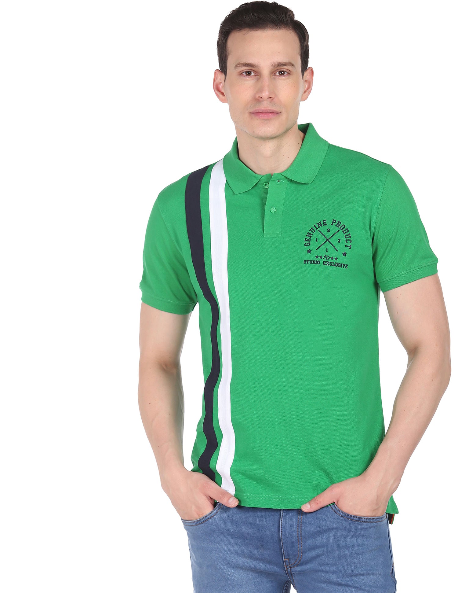 Cotton Vertical Stripe Polo Shirt