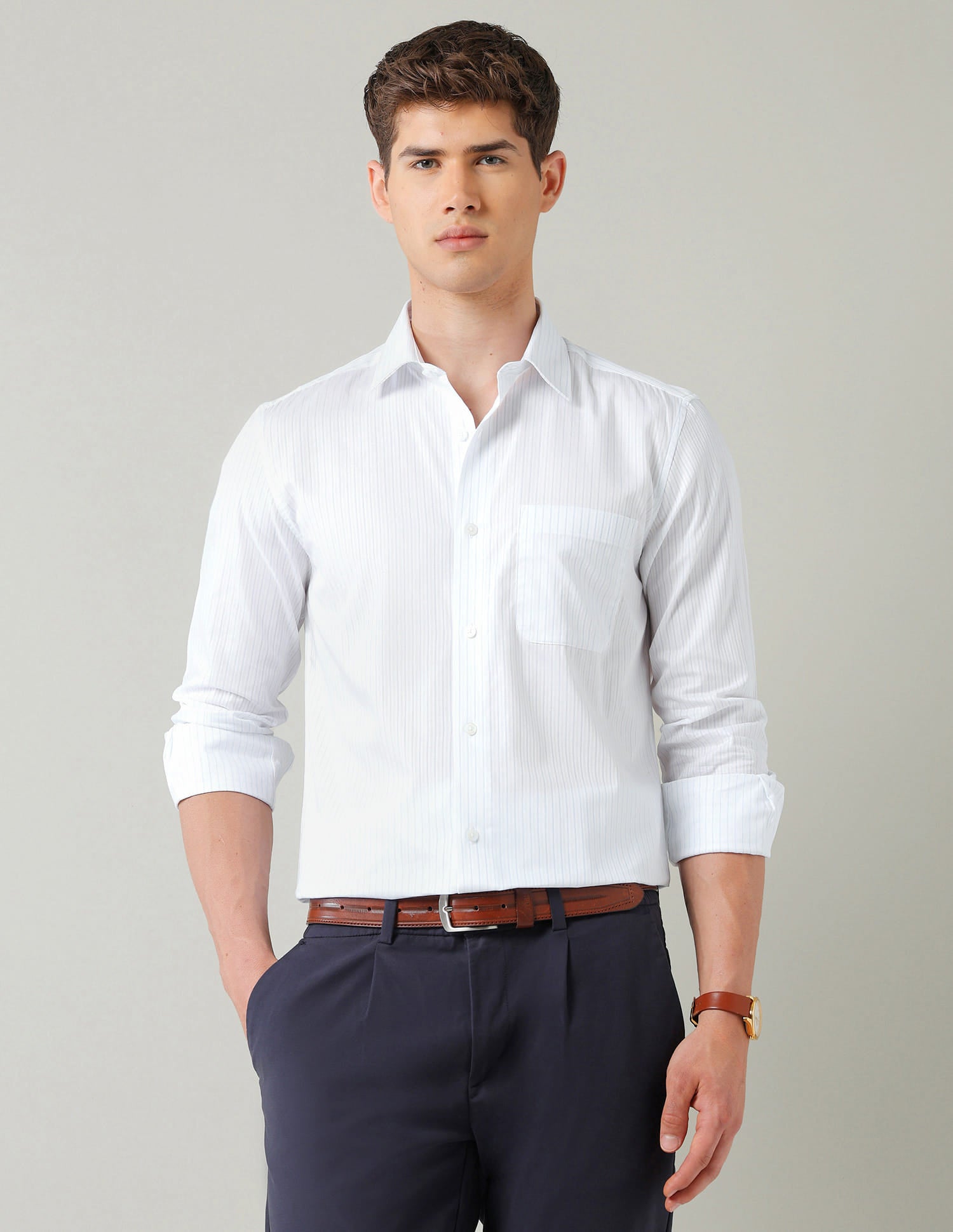 Vertical Striped Dobby Weave Regular Fit Shirt
