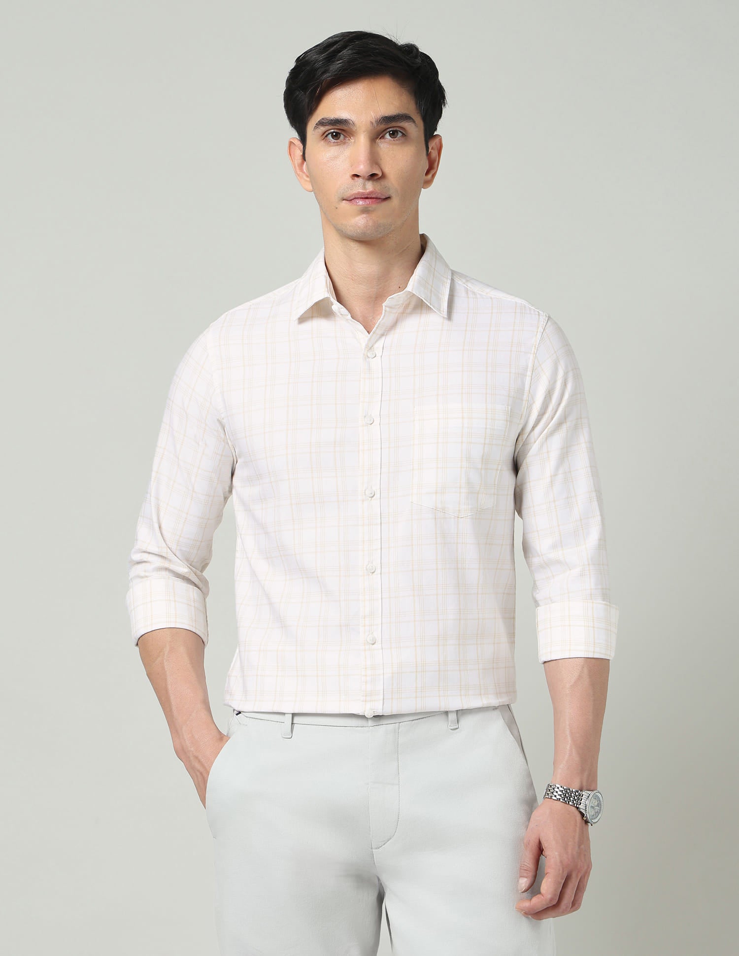 Contemporary Windowpane Checked Slim Fit Shirt