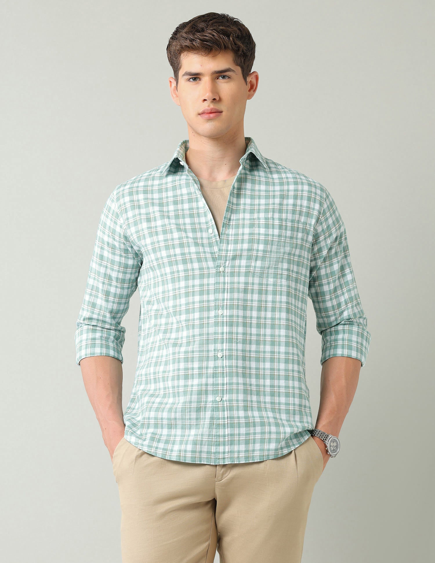 Aqua Tartan Checked Regular Fit Shirt