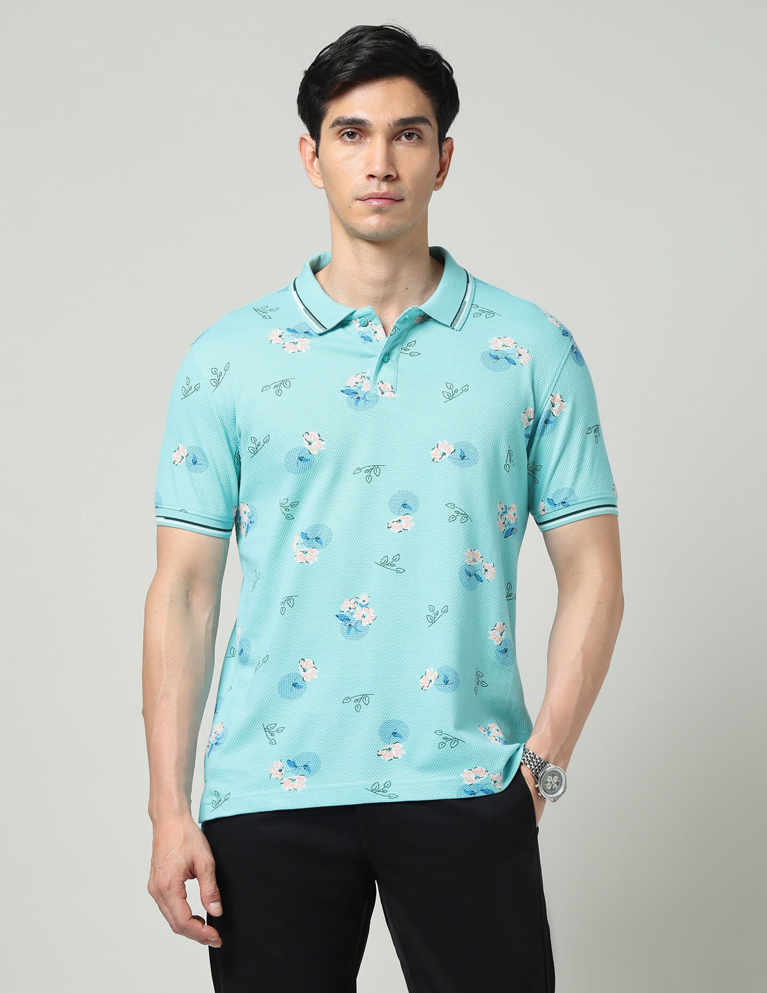 Vogue Fit Floral Printed Slim Fit Polo Shirt