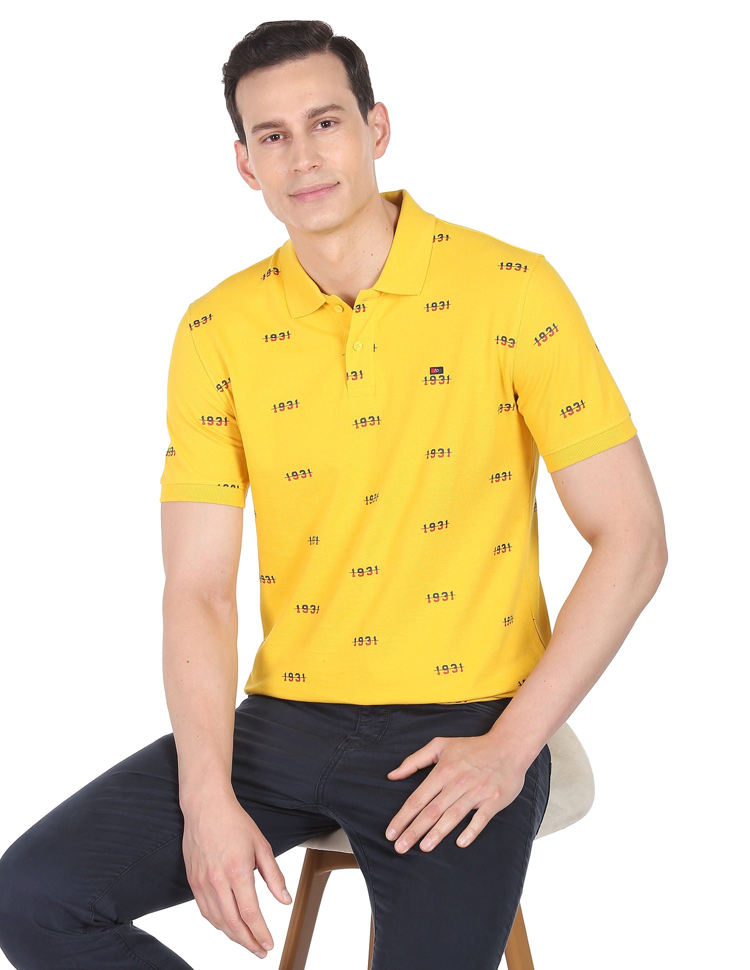 Urban Cool Typography Print Cotton Polo Shirt