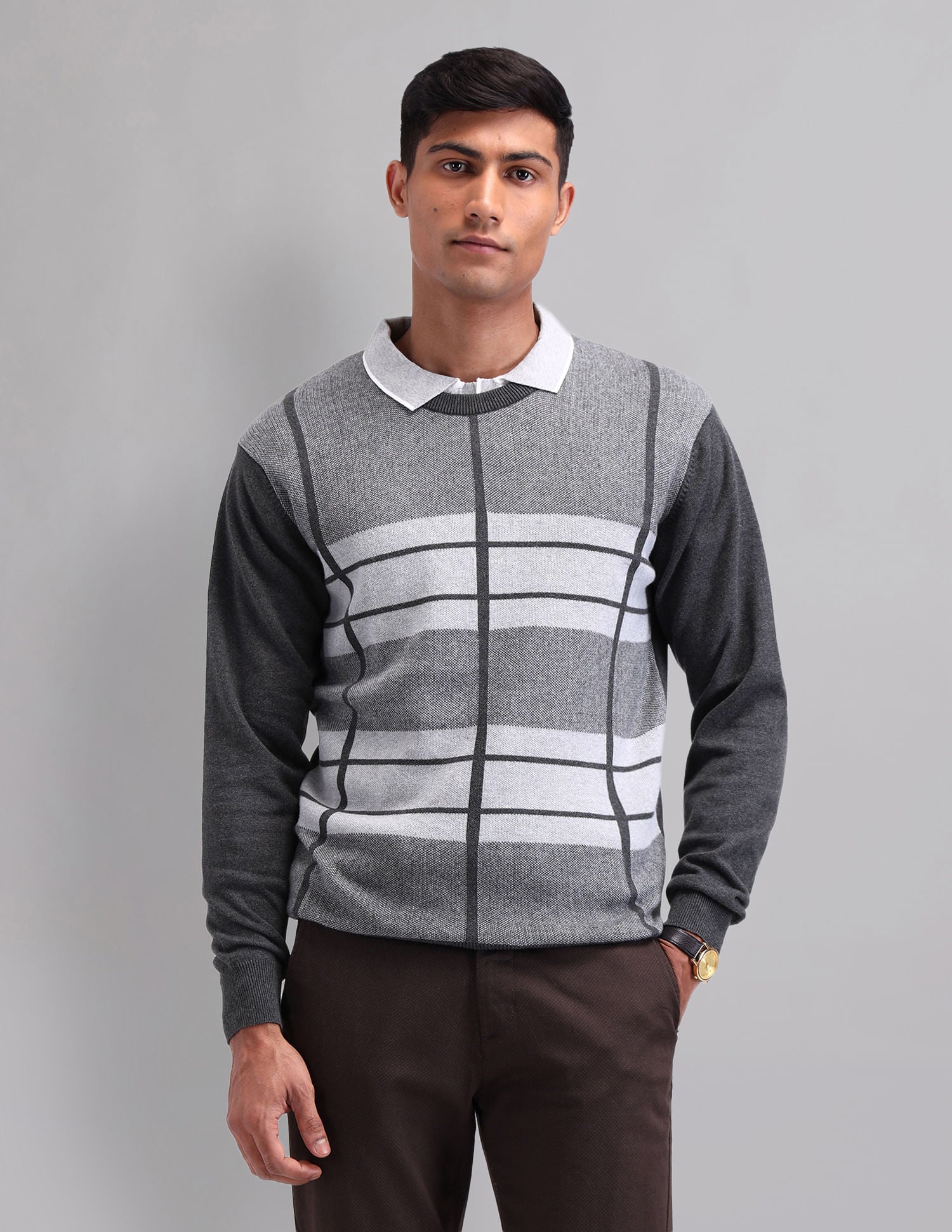 Elevated Essential Modern Slim Fit Patterned Knit Sweater