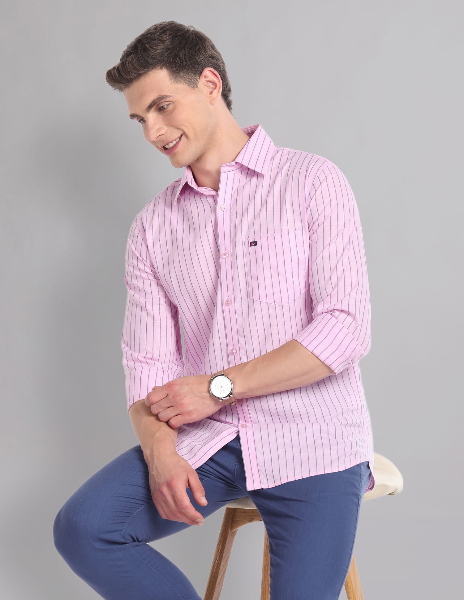 Office Switch Vertical Stripe Cotton Summer Shirt