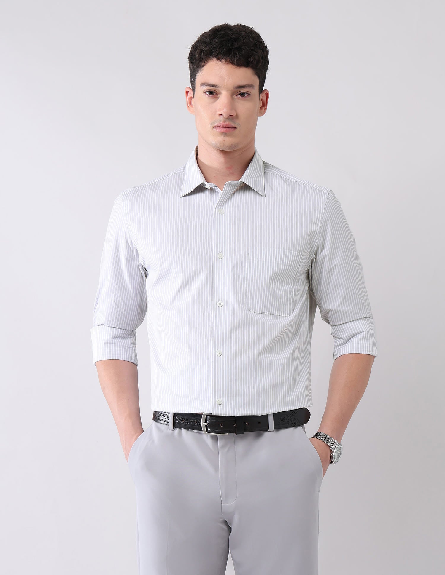 Wardrobe-Coded Regular Fit Vertical Striped Shirt