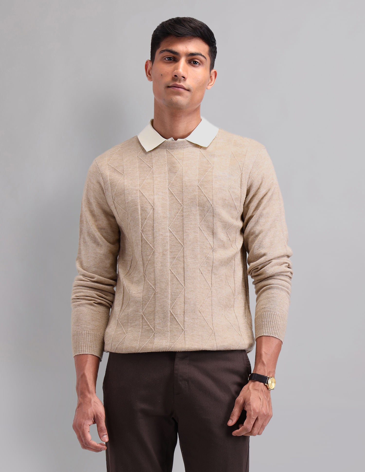Elevated Essential Modern Slim Fit Patterned Knit Sweater