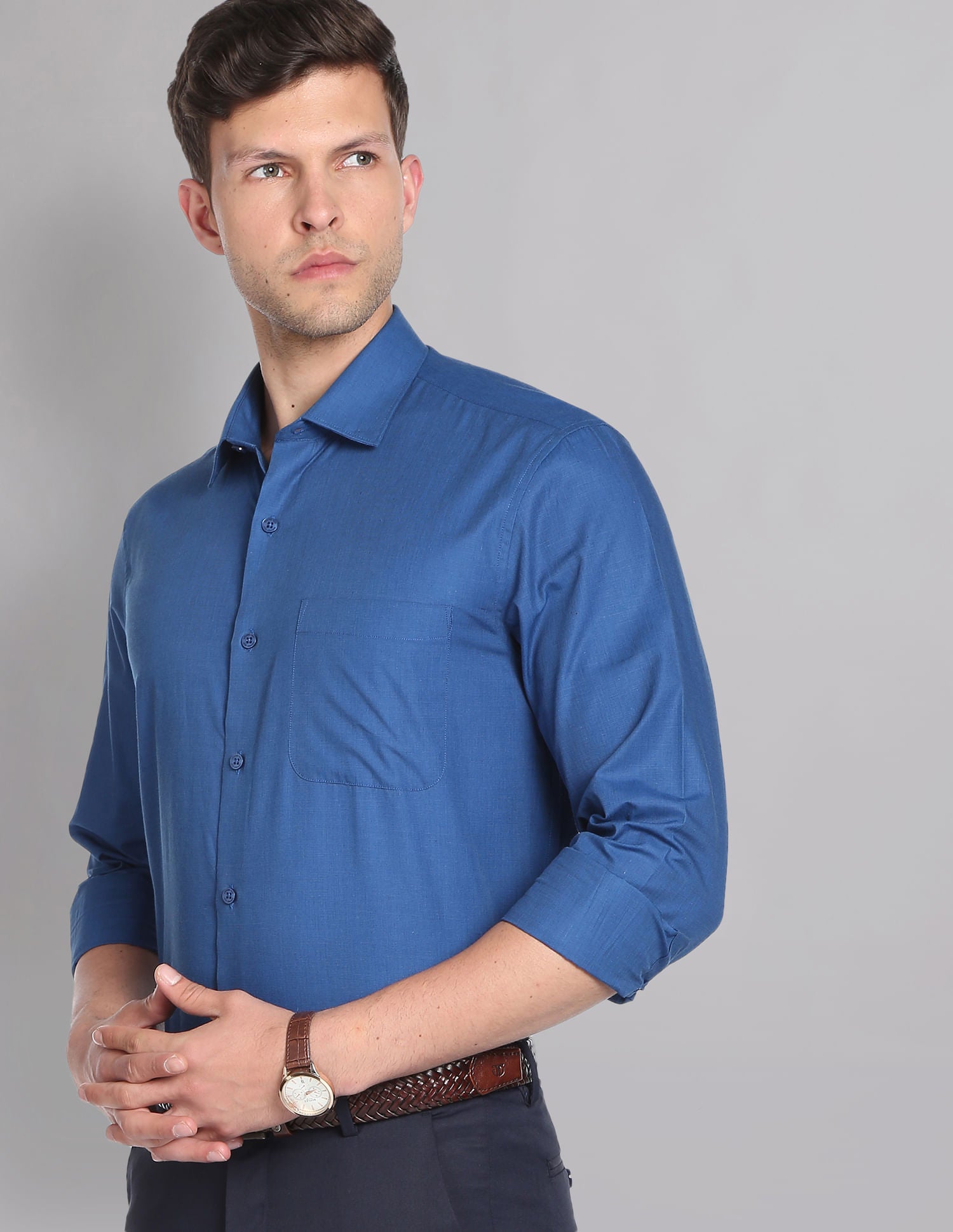 Power Heritage Solid Cotton Formal Shirt with Cutaway Collar