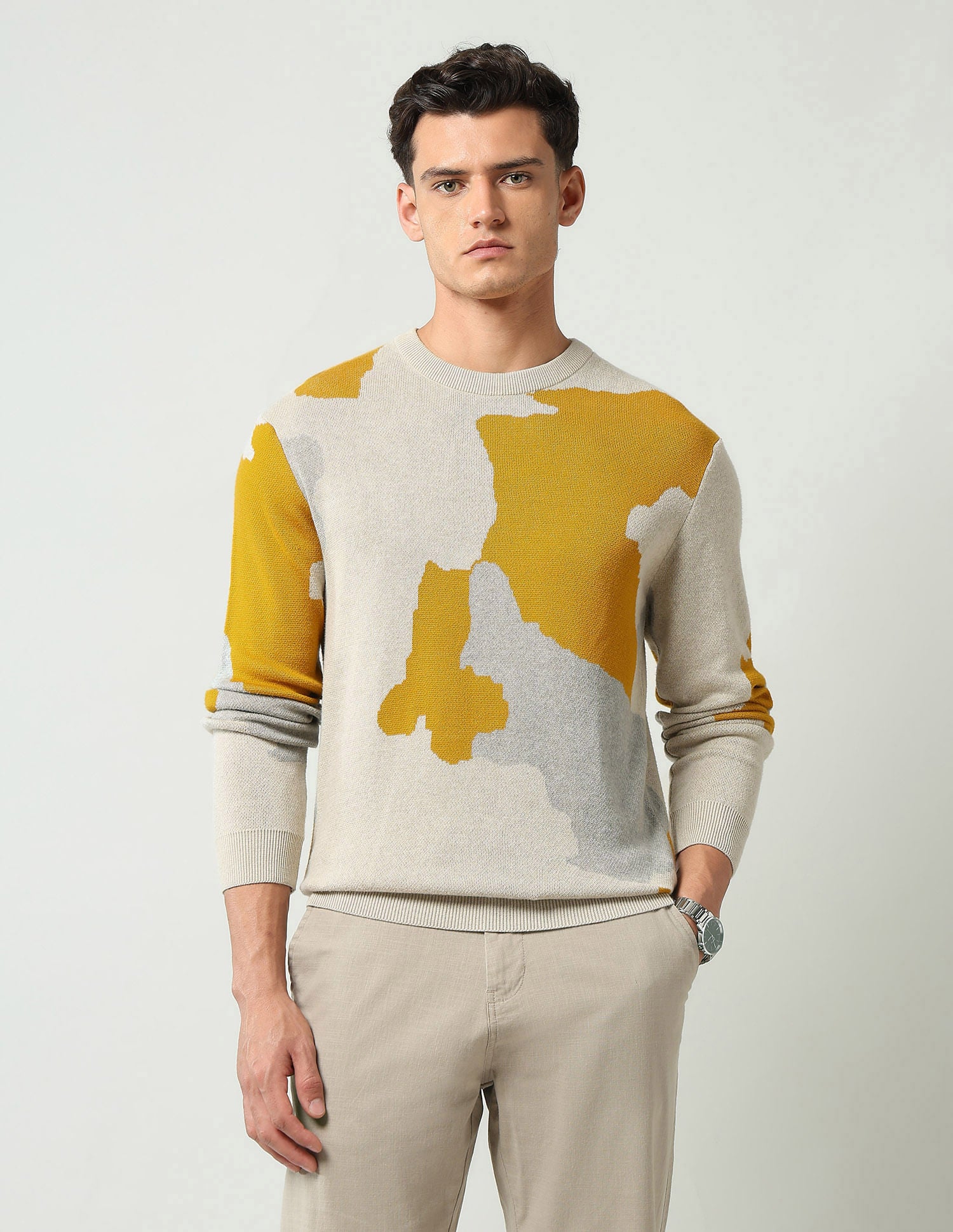 Travel Ready Abstract Printed Slim Fit Sweater