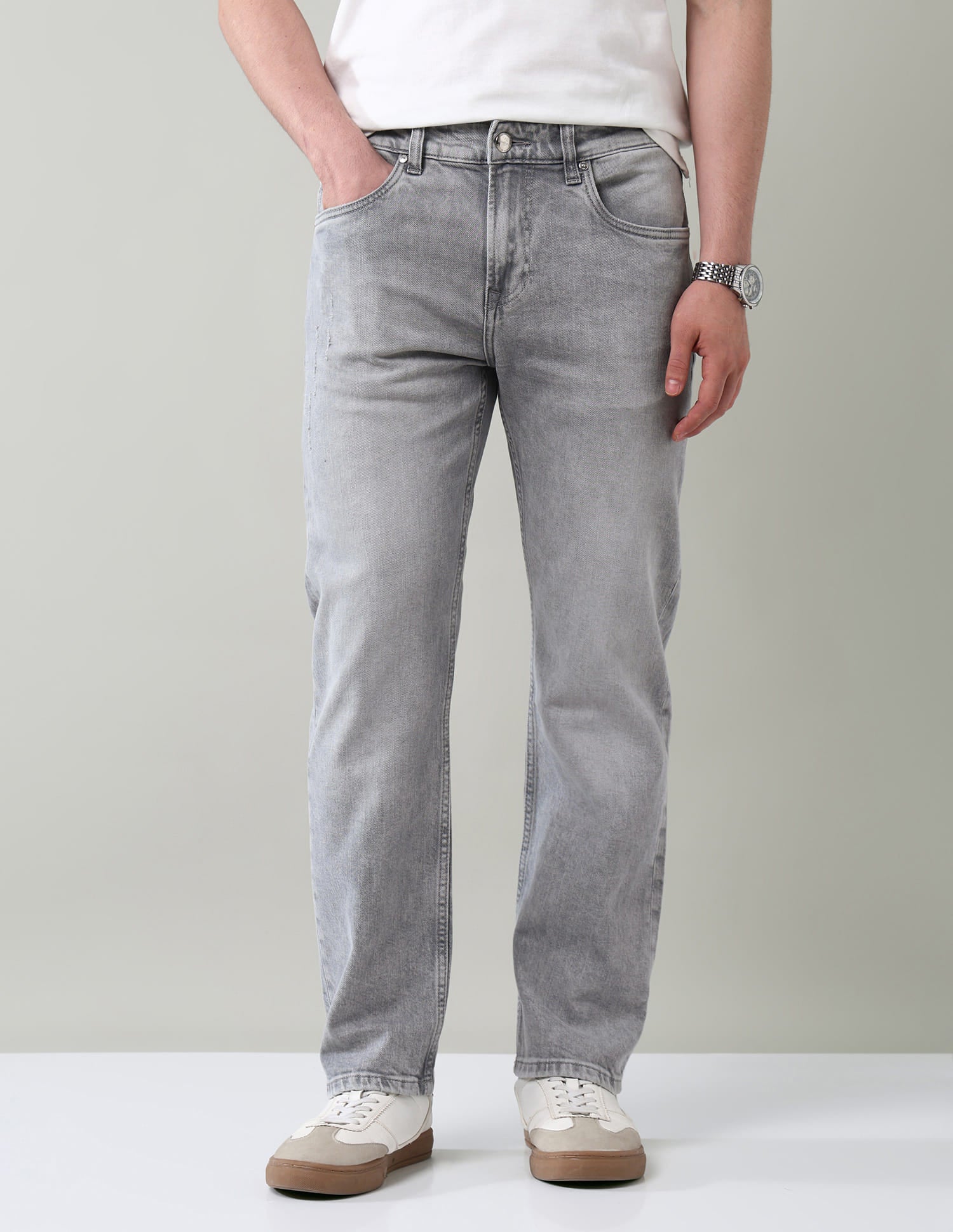 Stone Washed Comfort Fit Mid-Rise Jeans