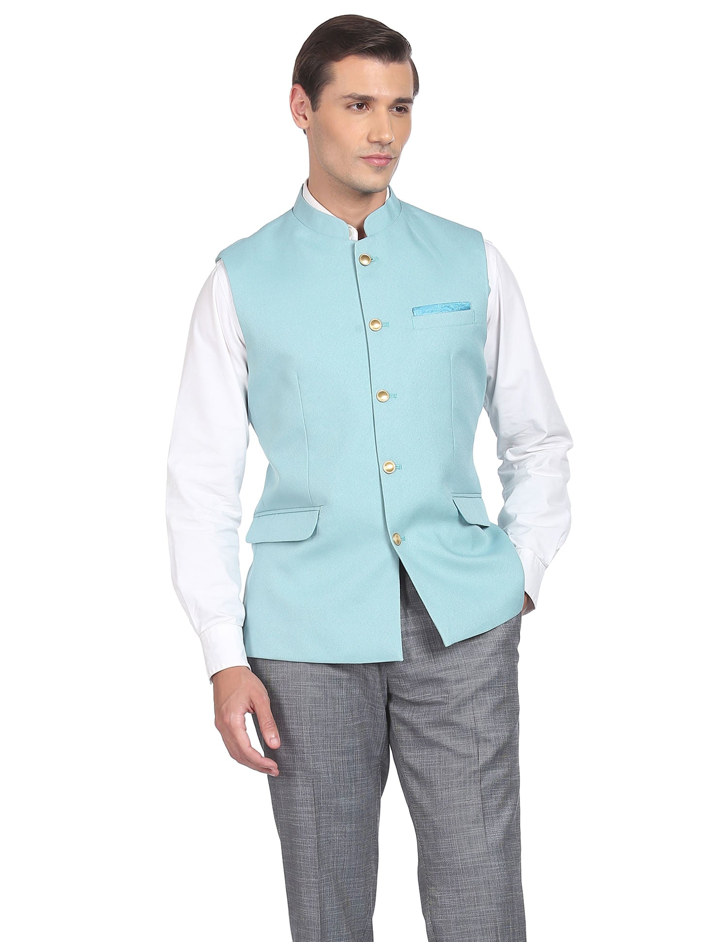 Fashion-Edged Textured Tailored Regular Fit Nehru Jacket