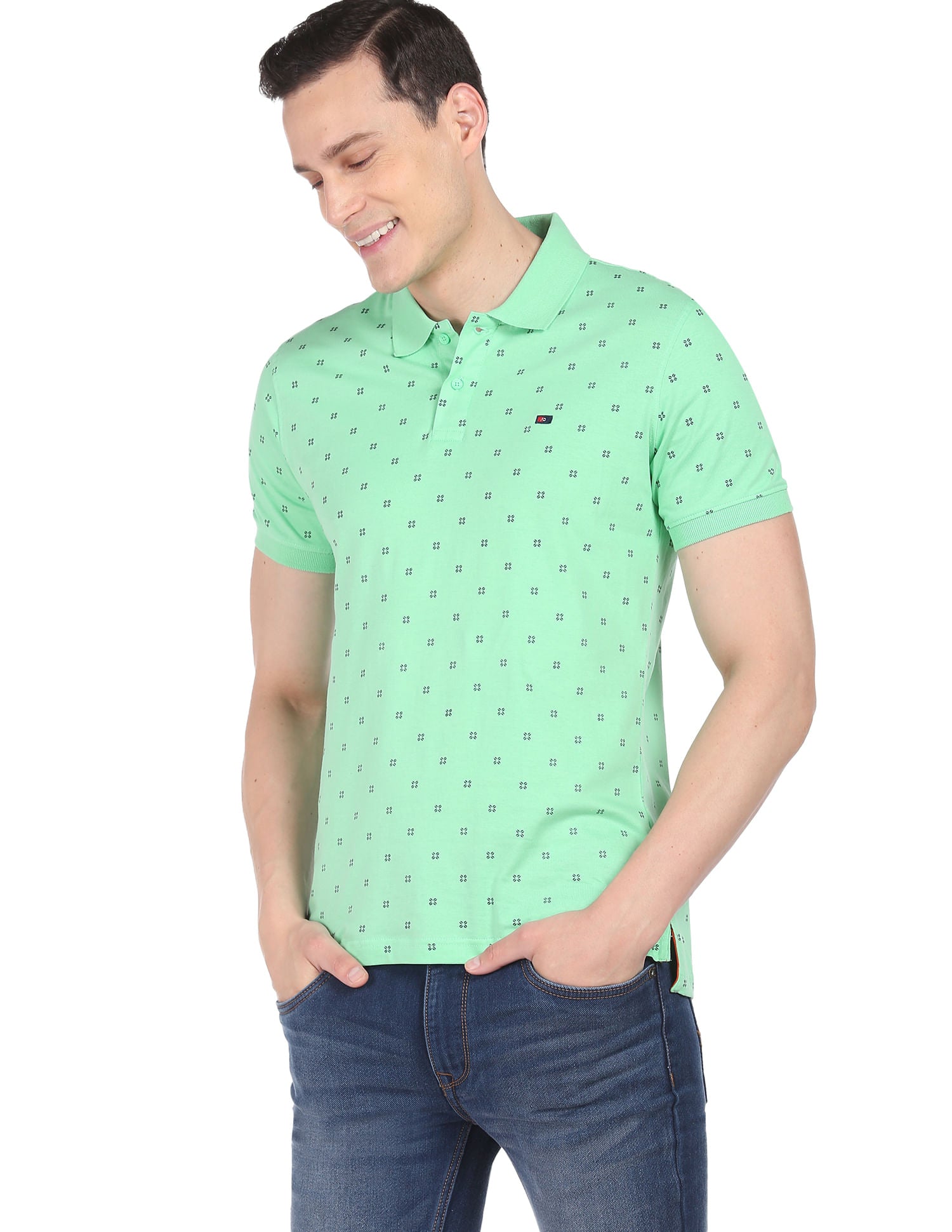 Art Refined Geometric Print Cotton Polo Shirt
