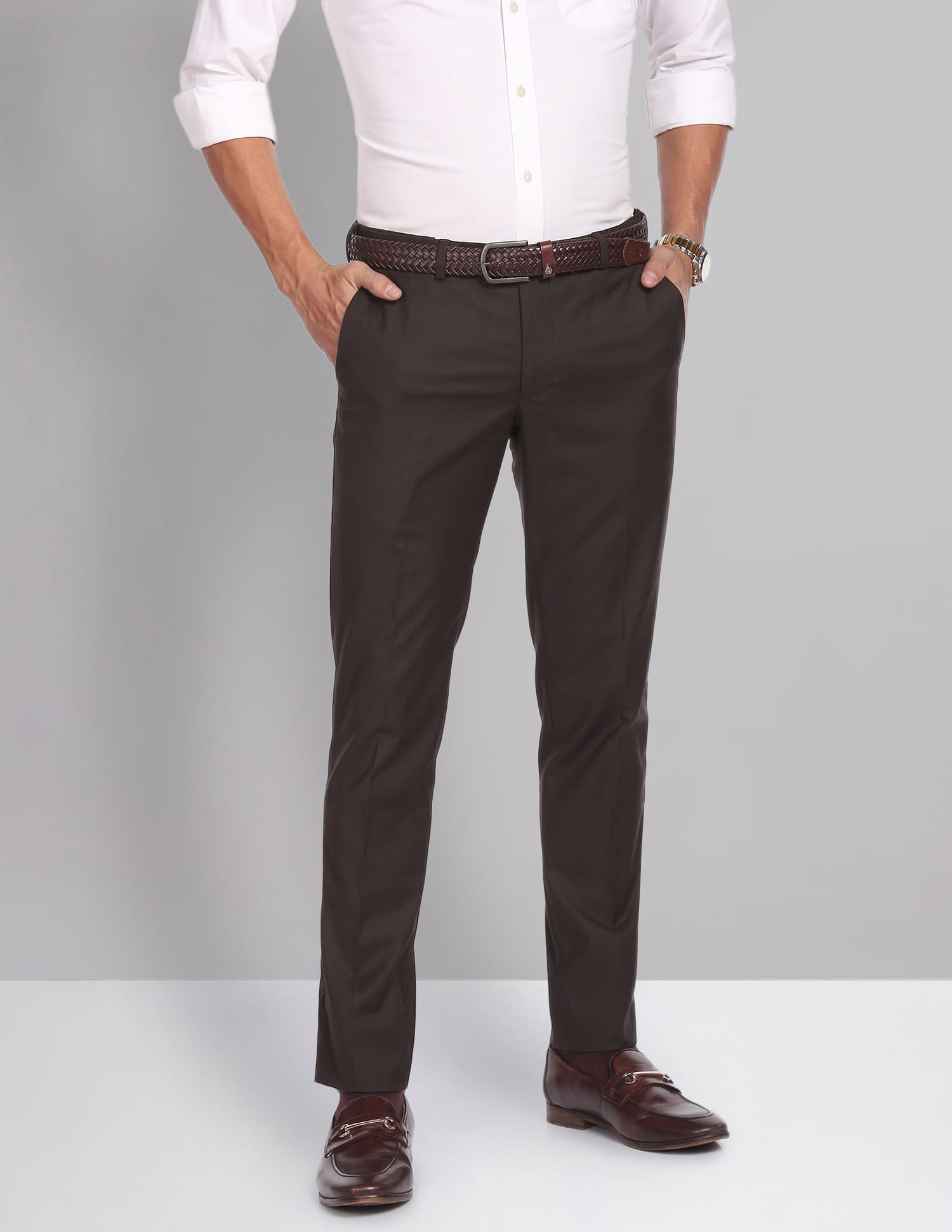 Twill Solid Smart Flex Formal Trousers