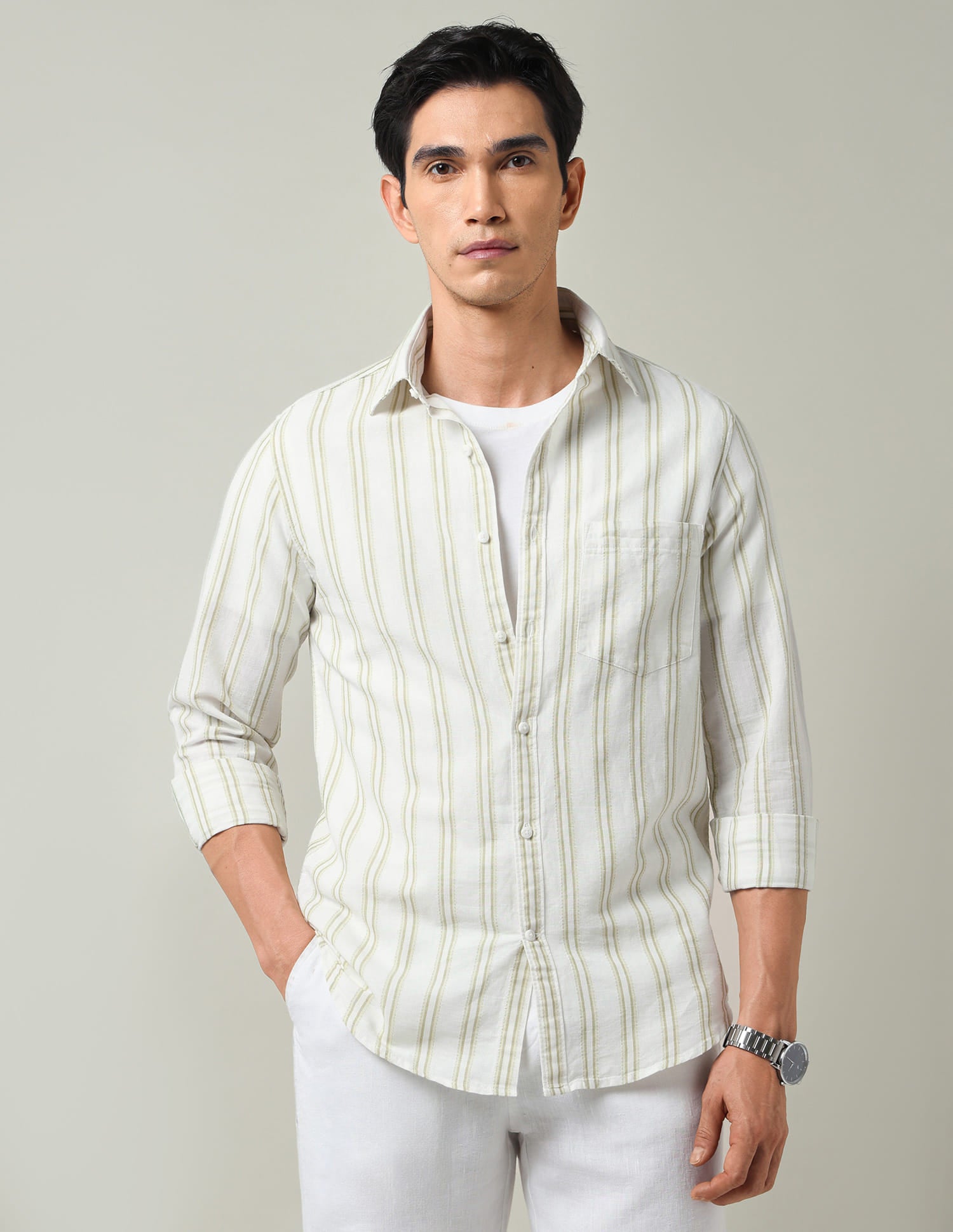 Vertical Striped Slim Fit Dobby Shirt