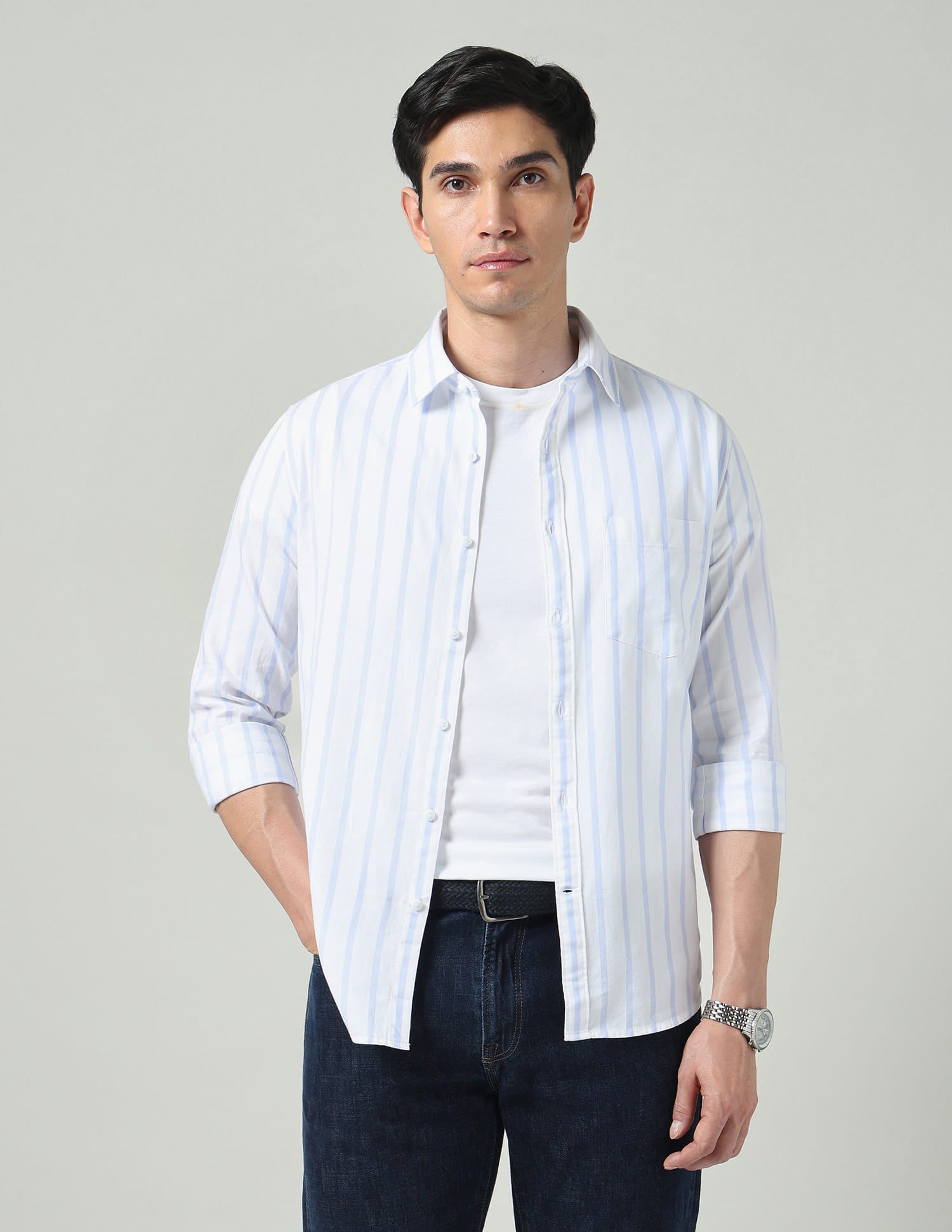 Feather-Light Vertical Striped Comfort Shirt