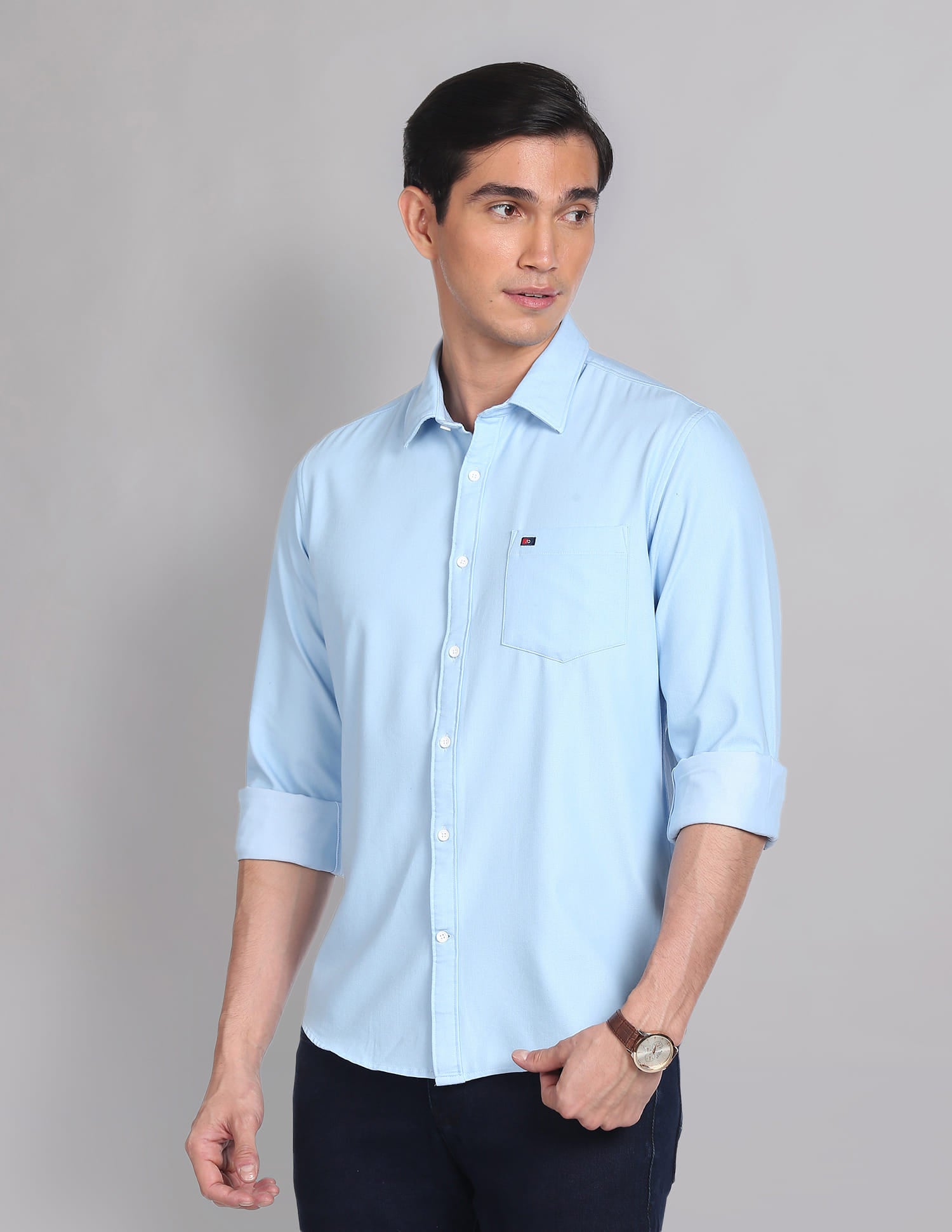 Knit Solid Slim Fit Casual Shirt