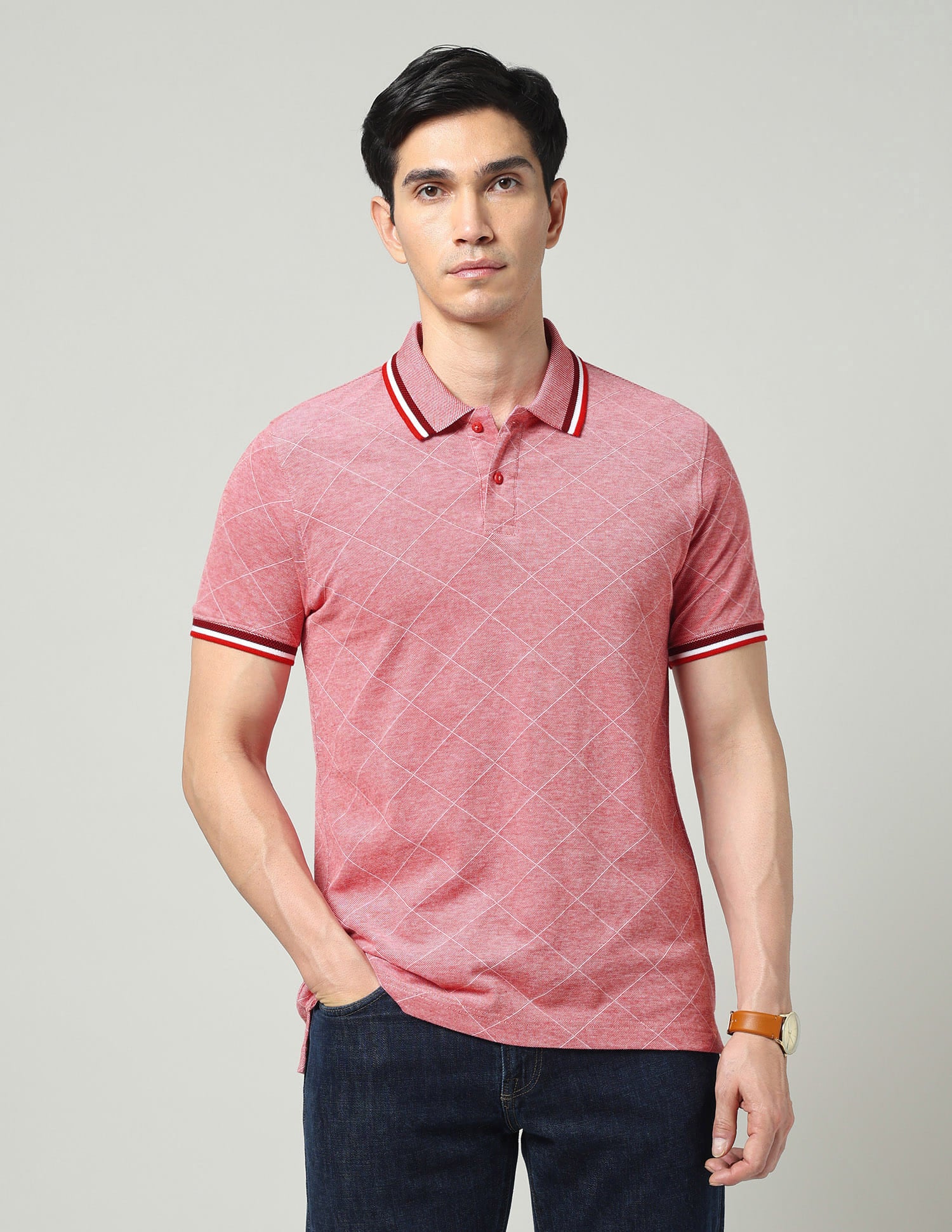 Vintage Cool Geometric Print Slim Fit Polo Shirt