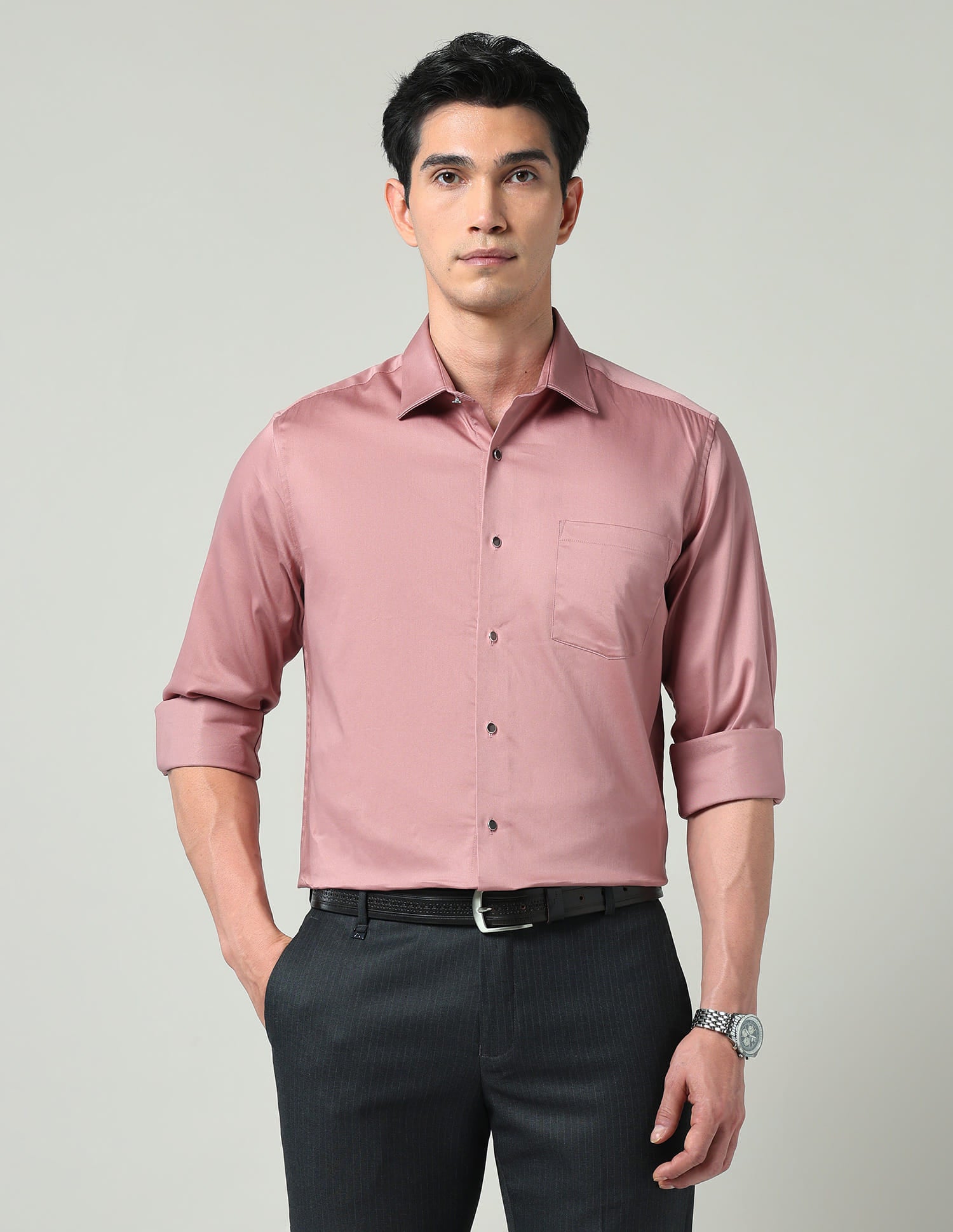 Comfort Alchemy Solid Satin Slim Fit Shirt