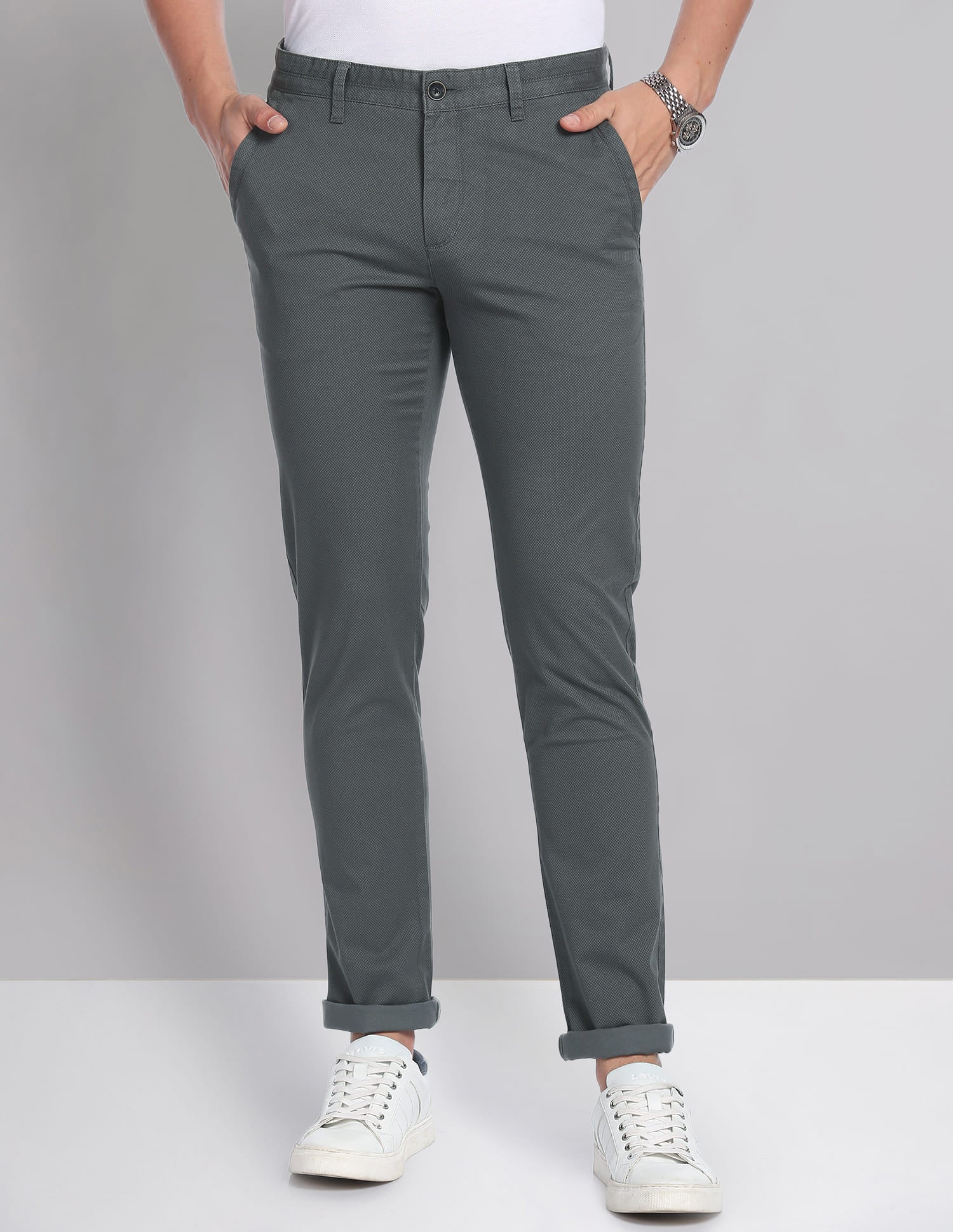 Geometric Printed Twill Casual Chinos