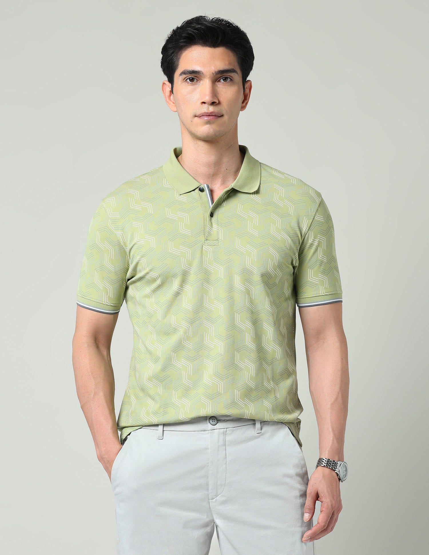 Vintage Cool Geometric Print Slim Fit Polo Shirt