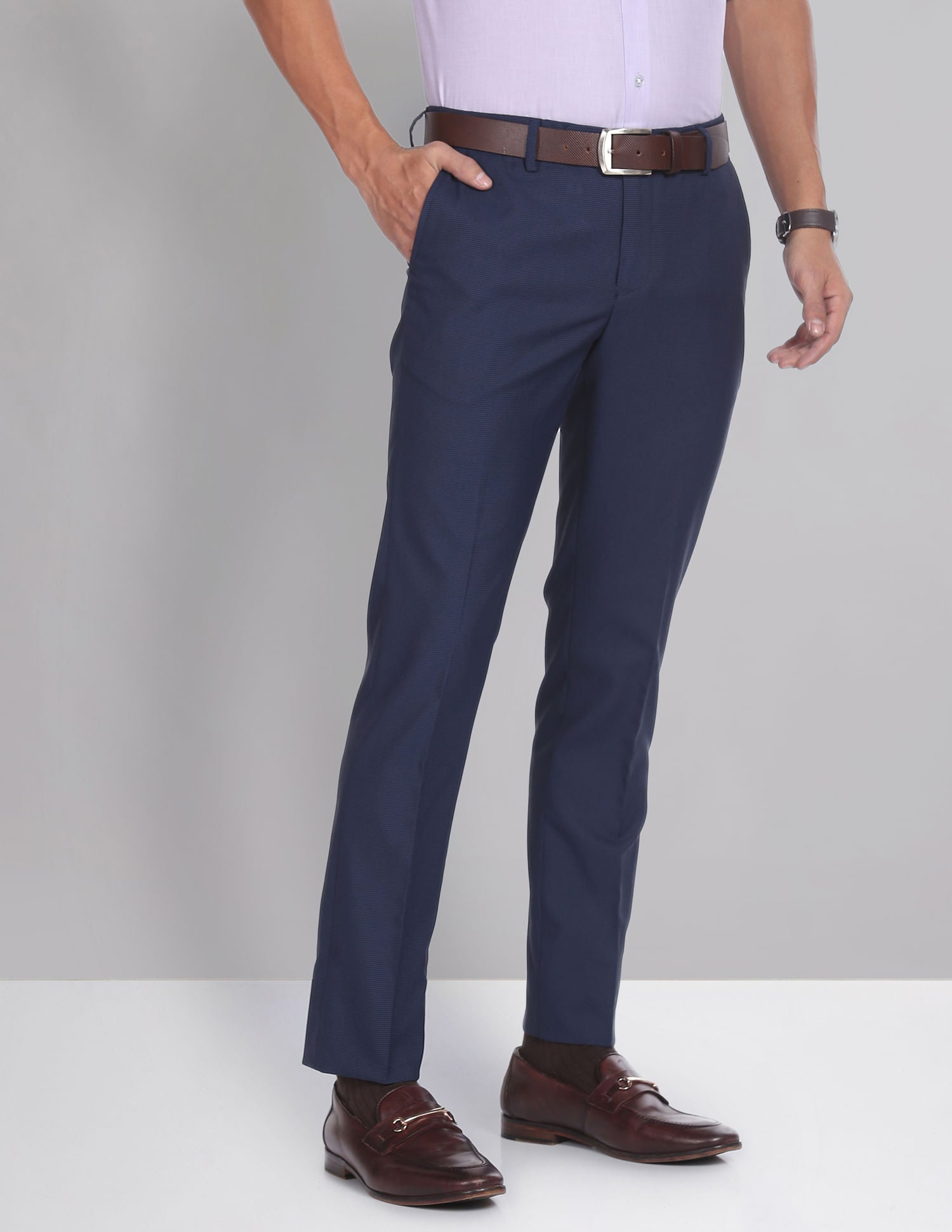Sophisticated Edge Horizontal Stripe Smart Flex Trousers