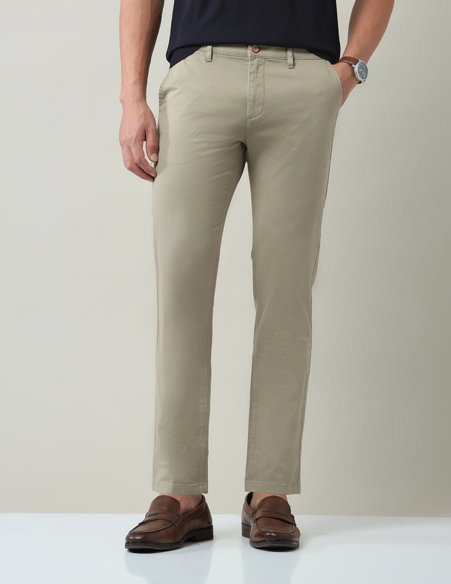Textured Slim Fit Dobby Trousers