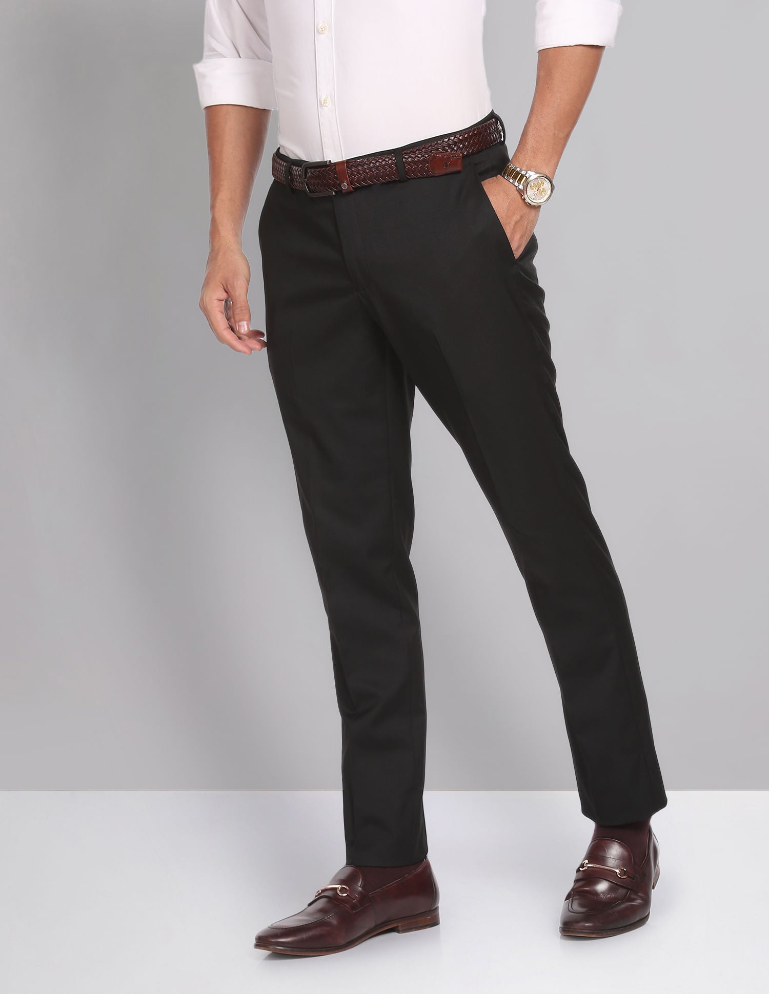 Corporate Pulse Smart Waist Solid Formal Trousers