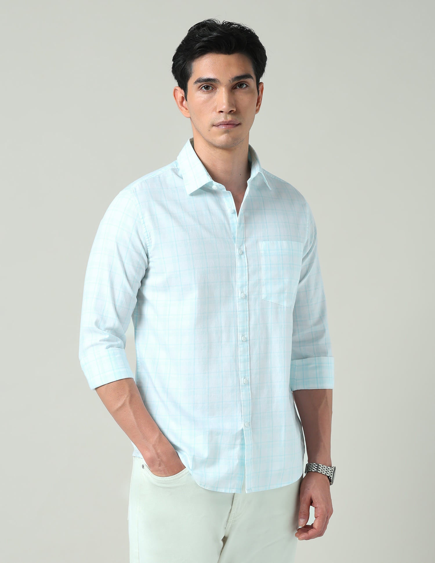 Contemporary Windowpane Checked Slim Fit Shirt