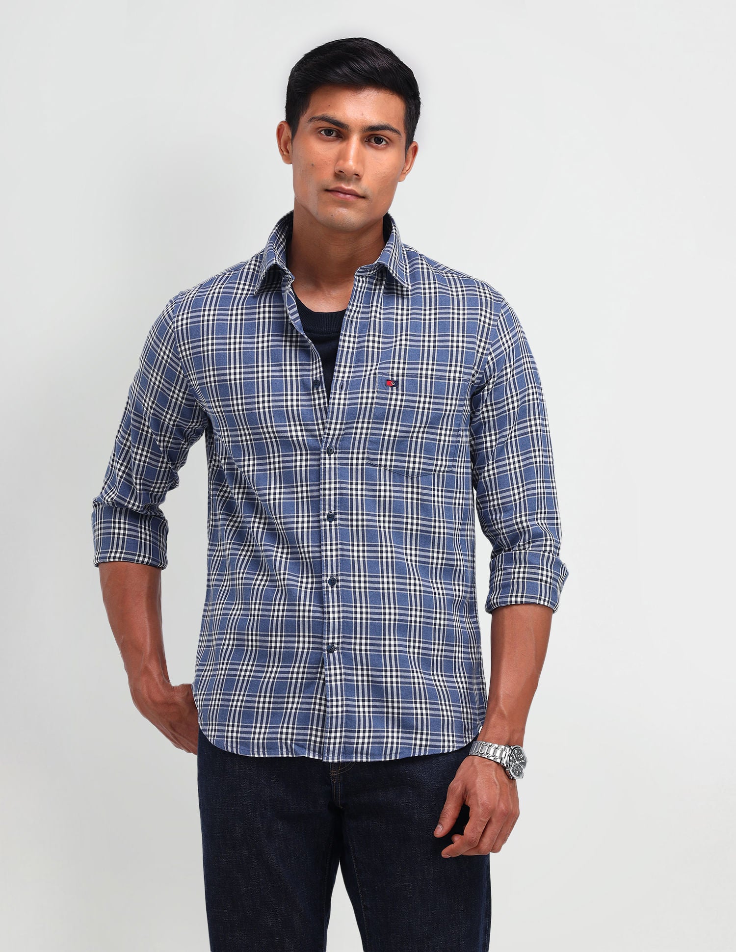 Stylish Twill Plaid Check Shirt