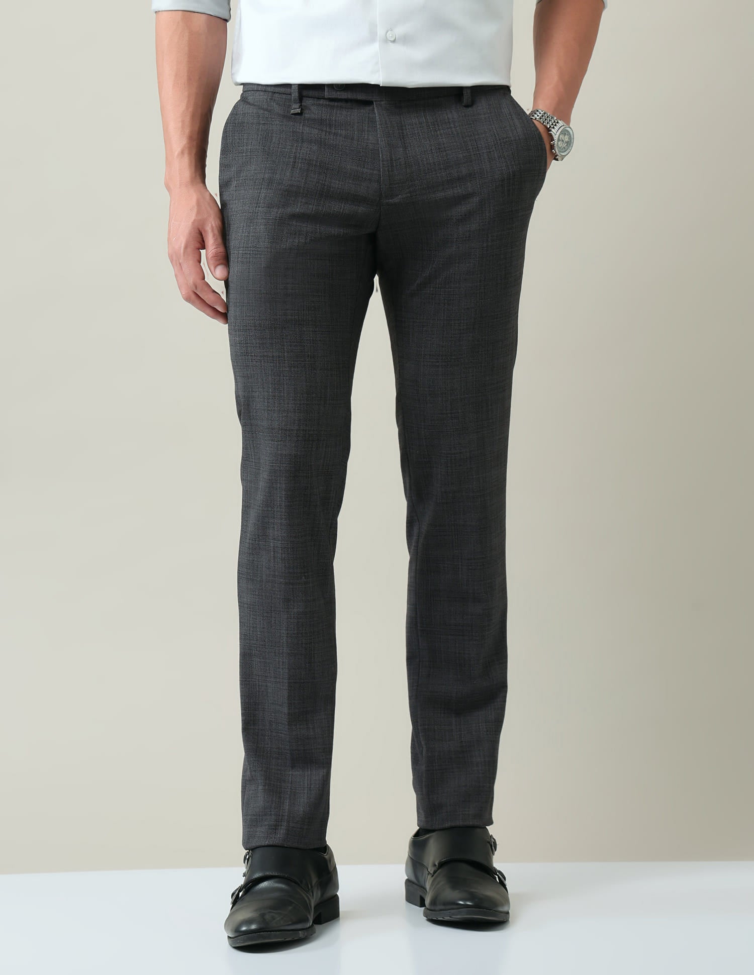 Checked Dobby Regular Fit Trousers