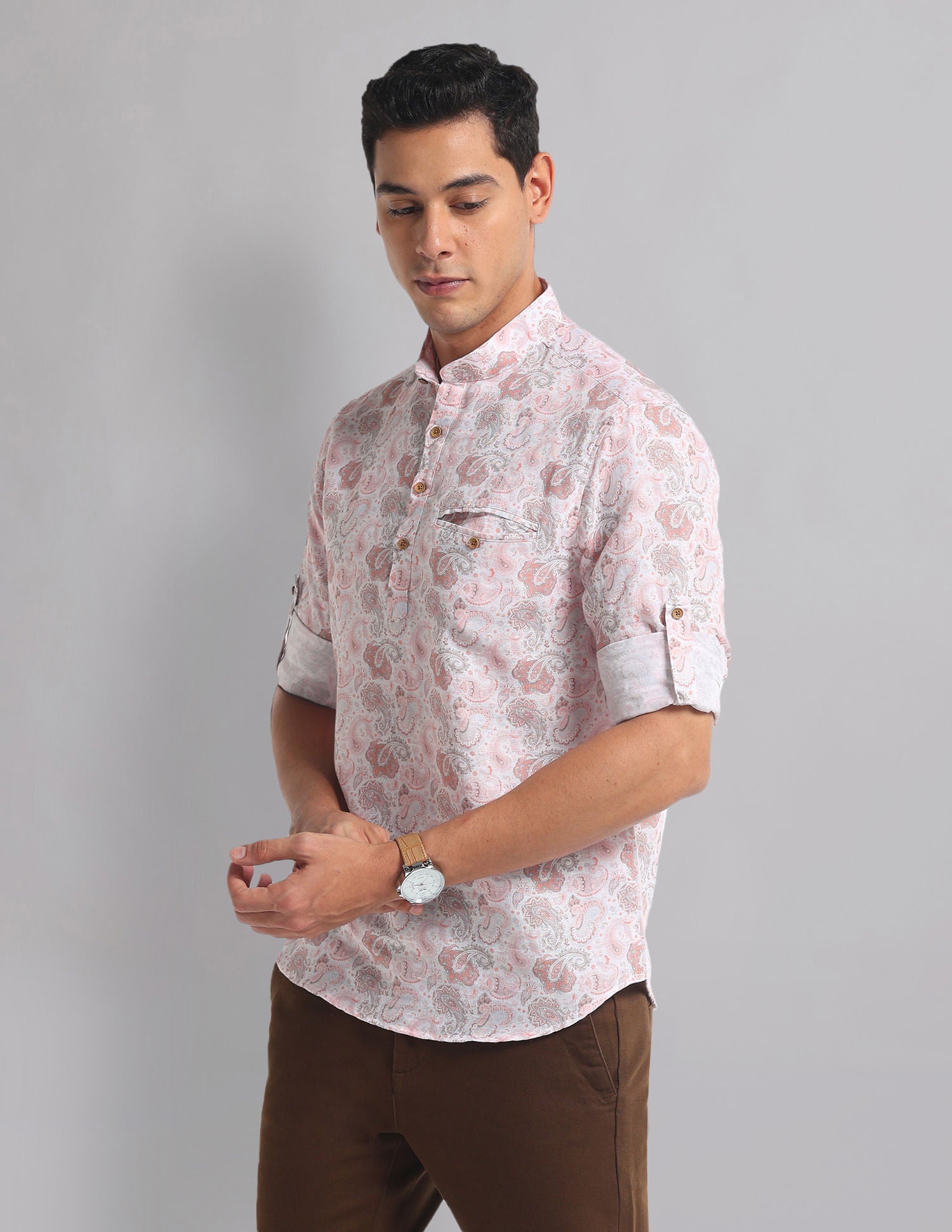 Vacation Polished Paisley Mandarin Collar Indie Shirt