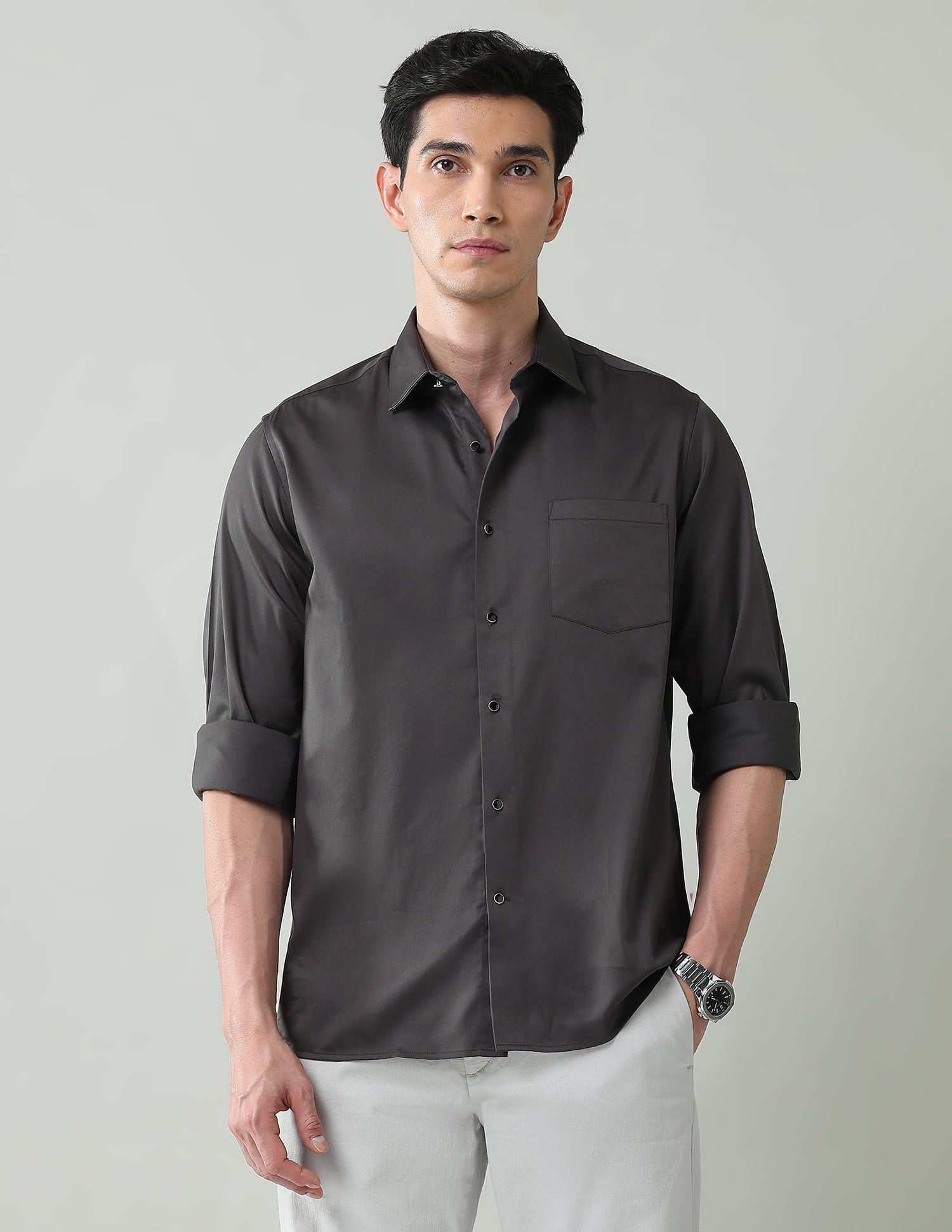 Solid Slim Fit Satin Shirt