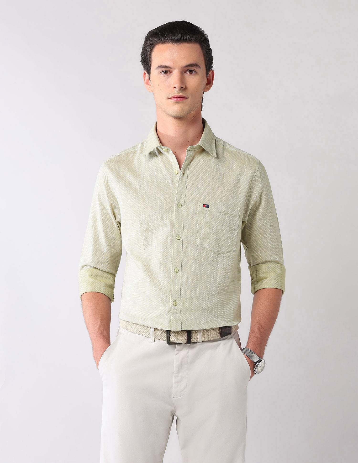 Corporate Ready Modern Slim Fit Self-Design Shirt