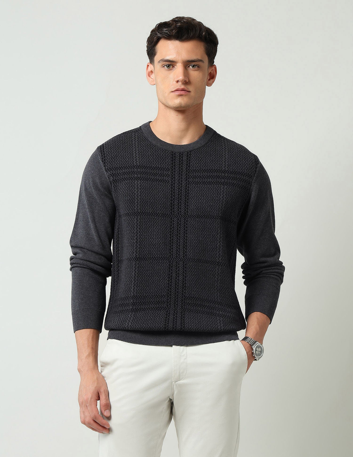 Styled-Edged Modern Slim Fit Textured Sweater