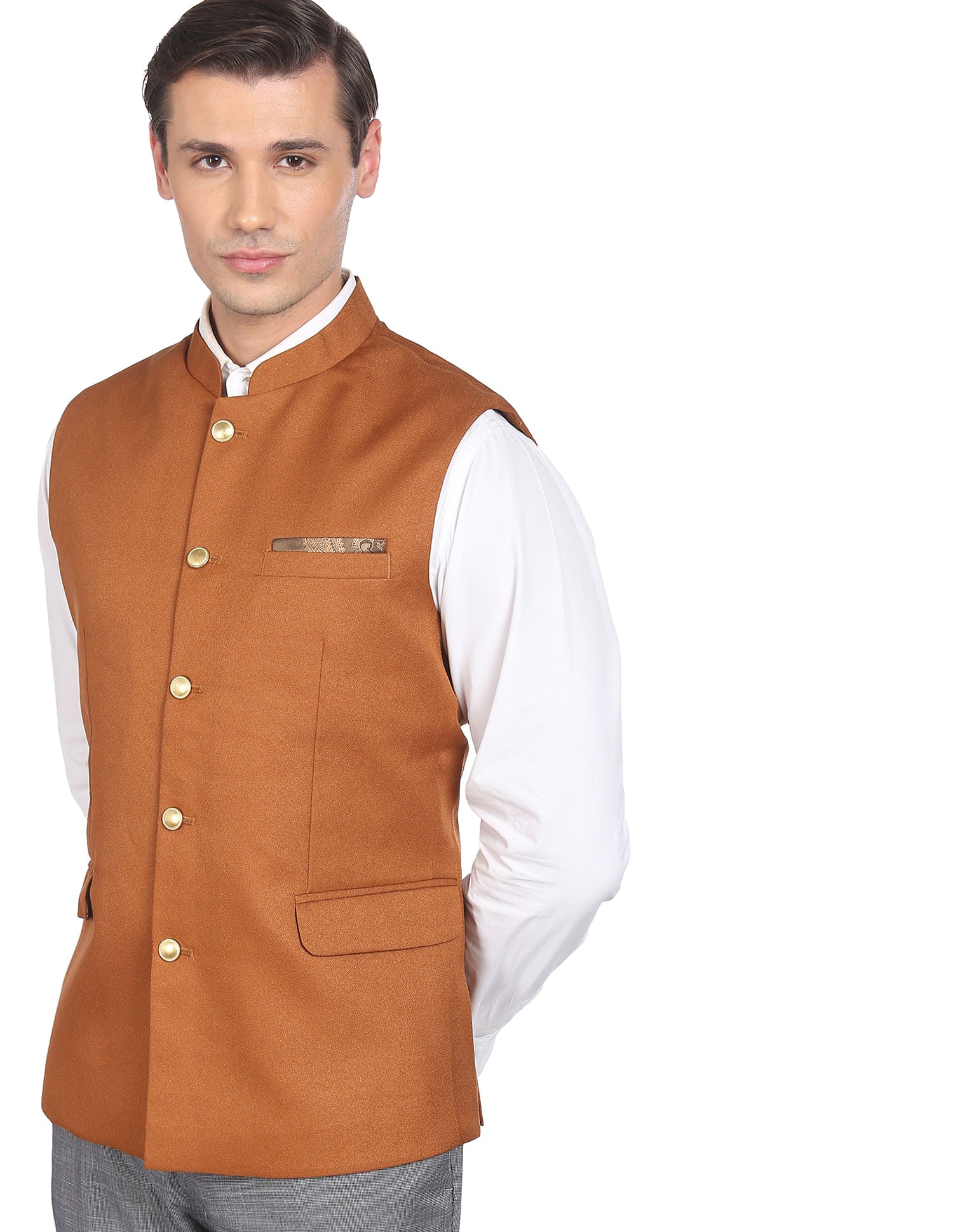 Fashion-Edged Textured Tailored Regular Fit Nehru Jacket