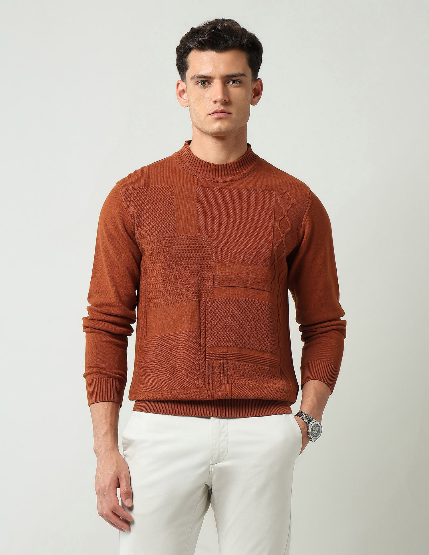 Styled-Edged Modern Slim Fit Textured Sweater