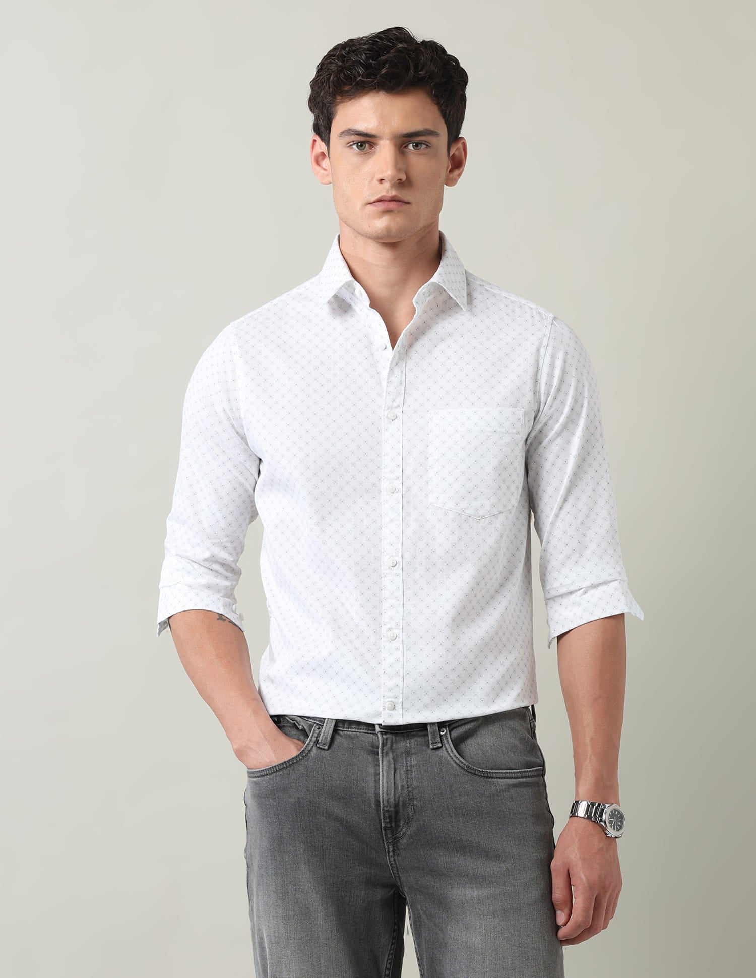 Everyday Luxe Floral Printed Slim Fit Twill Shirt